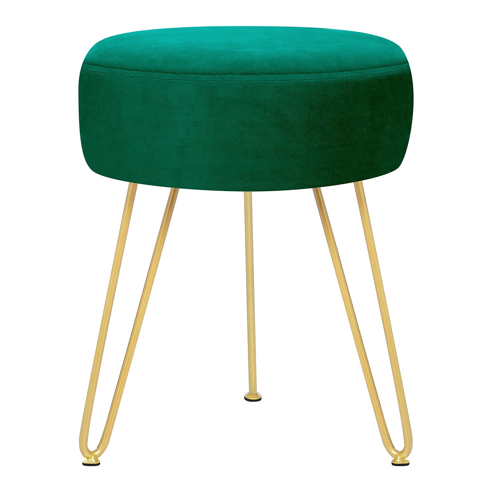 GERANT Velvet Round Ottoman Stool - Multifunctional Upholstered Footrest & Side Table with Golden Metal Legs - Modern Dressing Stool for Living Room, Bedroom, Vanity (Teal) | Perfect for Makeup Area, Reading Nook & Lounge Seating