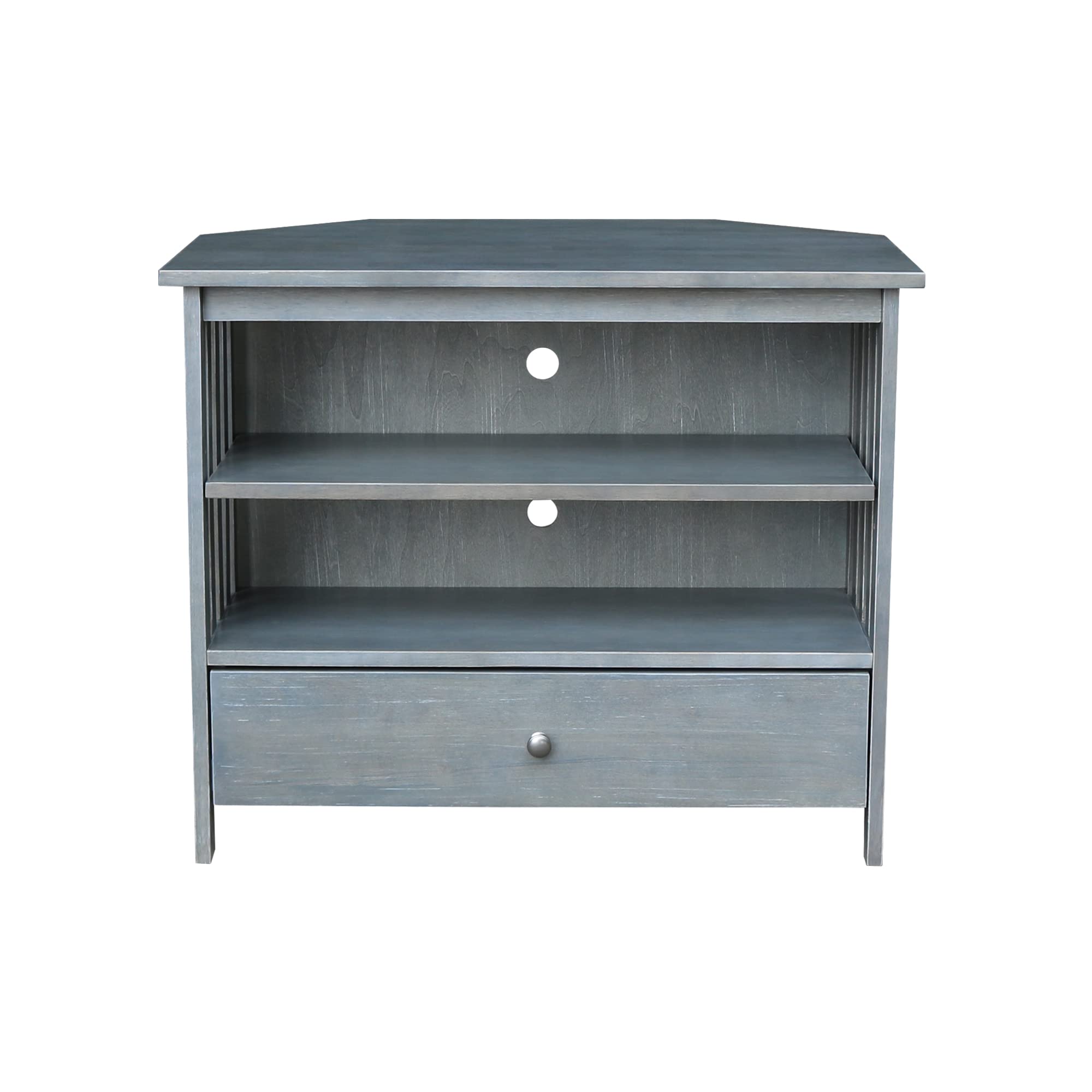 IC International Concepts Mission Corner TV Stand for 27-Inch TVs - Space Saving Wooden TV Cabinet with Sturdy Construction - Heather Grey Antique Washed Finish - Perfect for Small Living Rooms, Bedrooms & Apartments