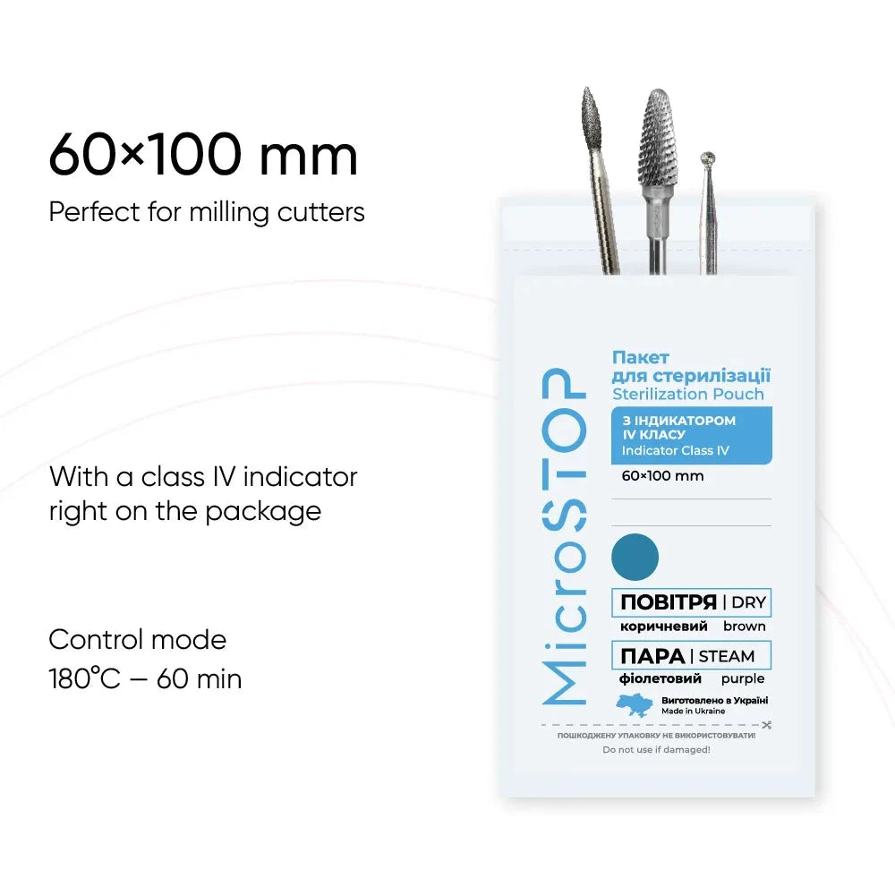 MicroStop Dry Heat Sterilization Pouches with Class 4 Indicator - 60x100mm (100 Pack) | Ideal for Dental Tools, Tattoo Needles & Medical Instrument Sterilization