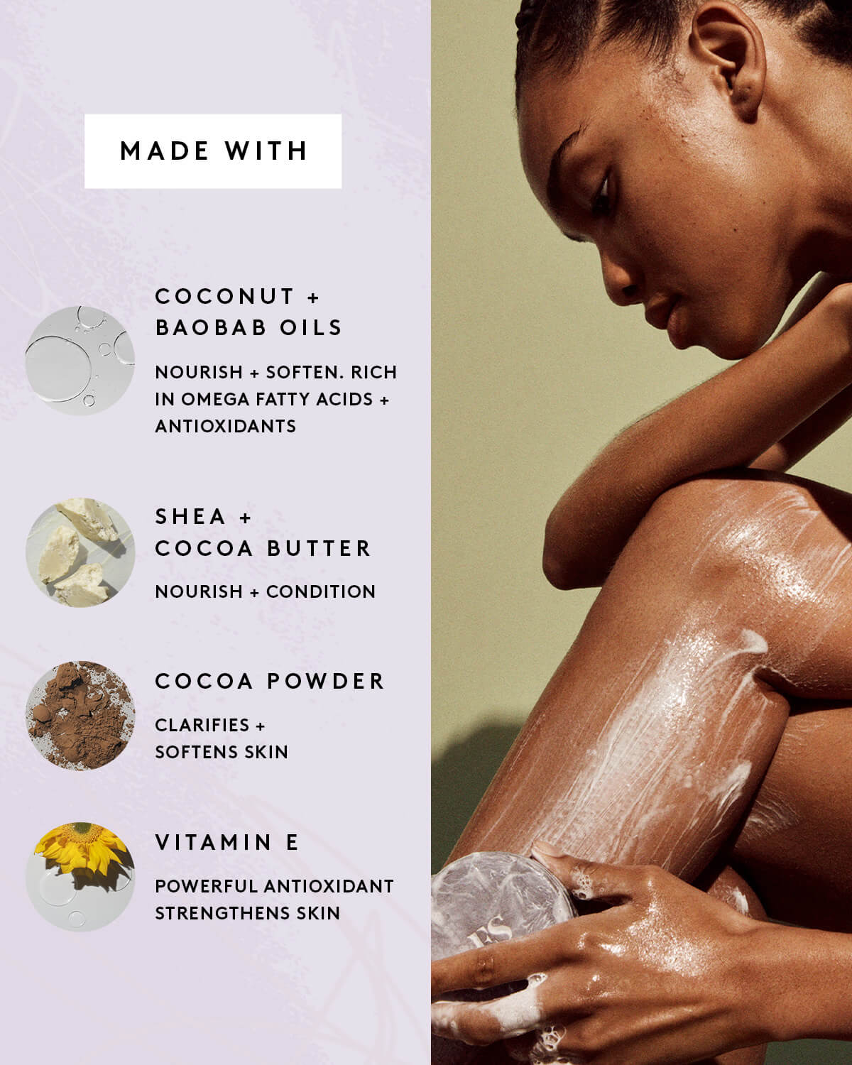 Organic Cocoa Cleans'r Soothing All Over Cleansing Bar with Coconut Oil & Shea Butter - Gentle Moisturizing Body Wash for Dry, Sensitive Skin - Perfect for Shower, Bath & Travel