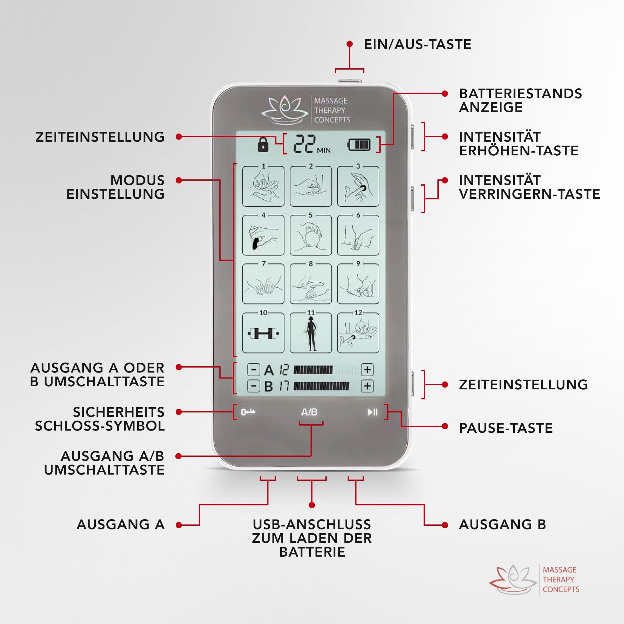 Premium TENS Unit Muscle Stimulator with 12 Modes & 20 Intensity Levels - Non-Invasive EMS Machine for Neck, Back Pain & Sciatica Relief - Includes Accessories for Electrotherapy - Perfect for Home Use, Physical Therapy & Post-Workout Recovery