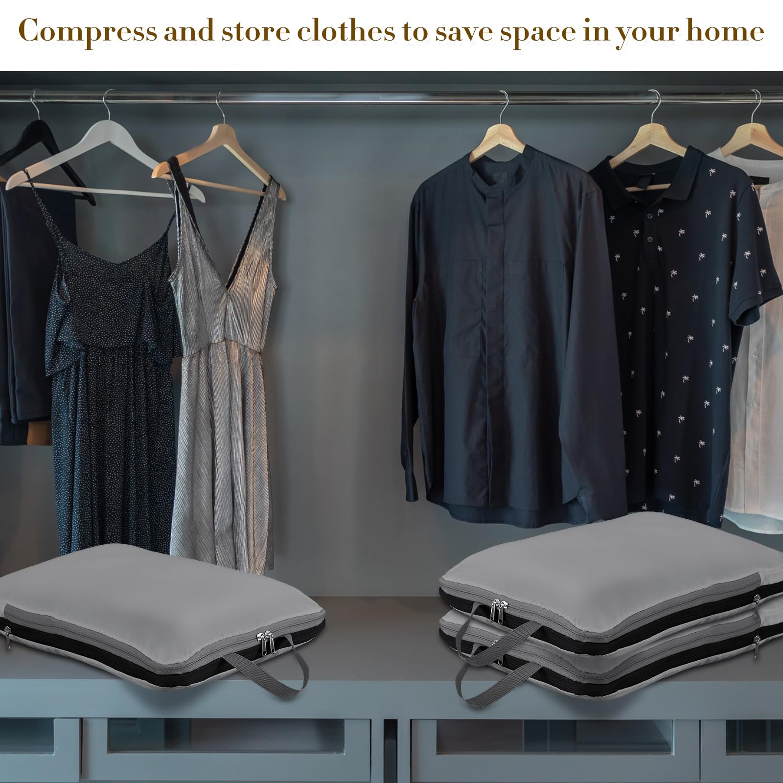 Hosuly 6-Piece Large Expandable Compression Packing Cubes for Travel - Space Saving Luggage Organizers (17.3 x 12.6 Inches, Dark Gray) - Perfect for Suitcase Storage, Business Trips & Vacation Packing