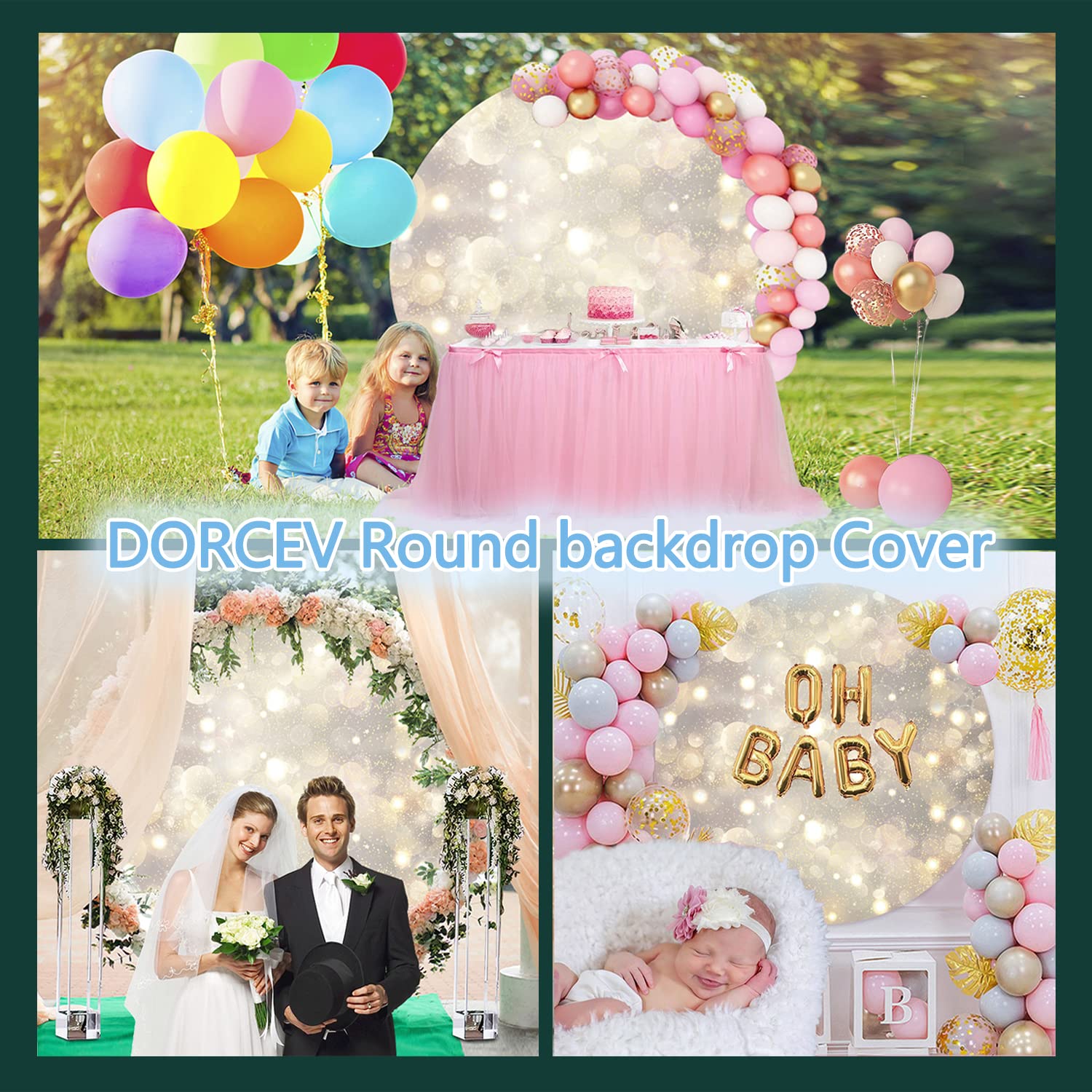 7ft Round God Bless Photography Backdrop with Golden Cross & Blue Flowers - Polyester First Holy Communion, Christening, Newborn Baby Baptism Background for Church Events & Religious Celebrations
