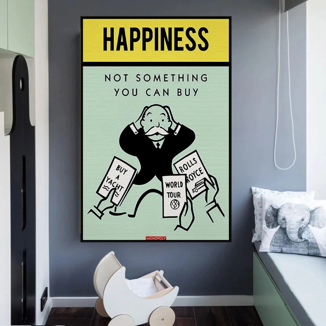 Alec Monopoly 'Can't Buy Happiness' Playing Card Canvas Wall Art - Perfect for Living Room, Bedroom & Office Decor