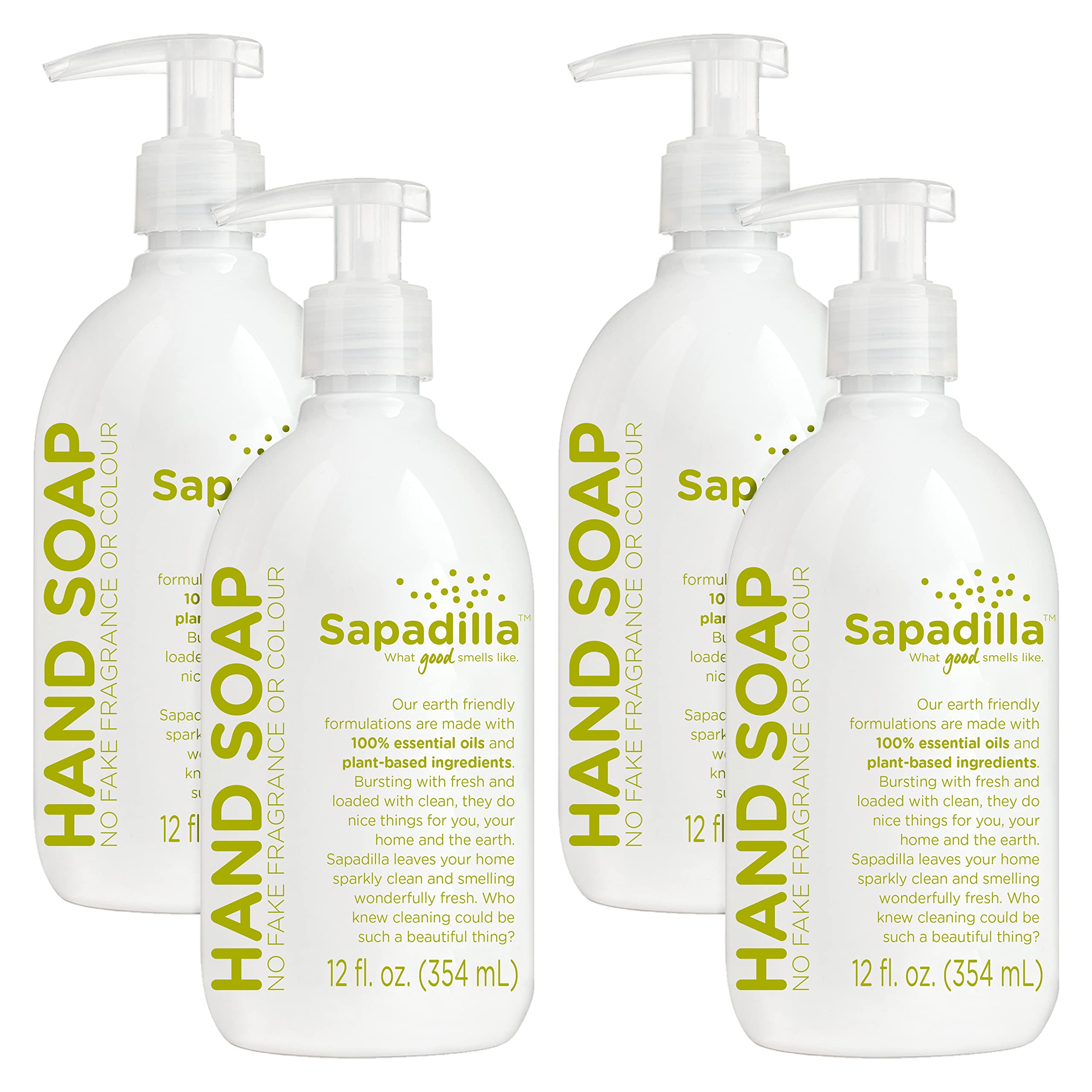 Organic Sapodilla Liquid Hand Soap with Rosemary & Peppermint Essential Oils - 100% Natural, Moisturizing & Antibacterial - Plant-Based, Biodegradable Formula - 12oz (4-Pack) - Perfect for Home, Kitchen, Bathroom & Office Use