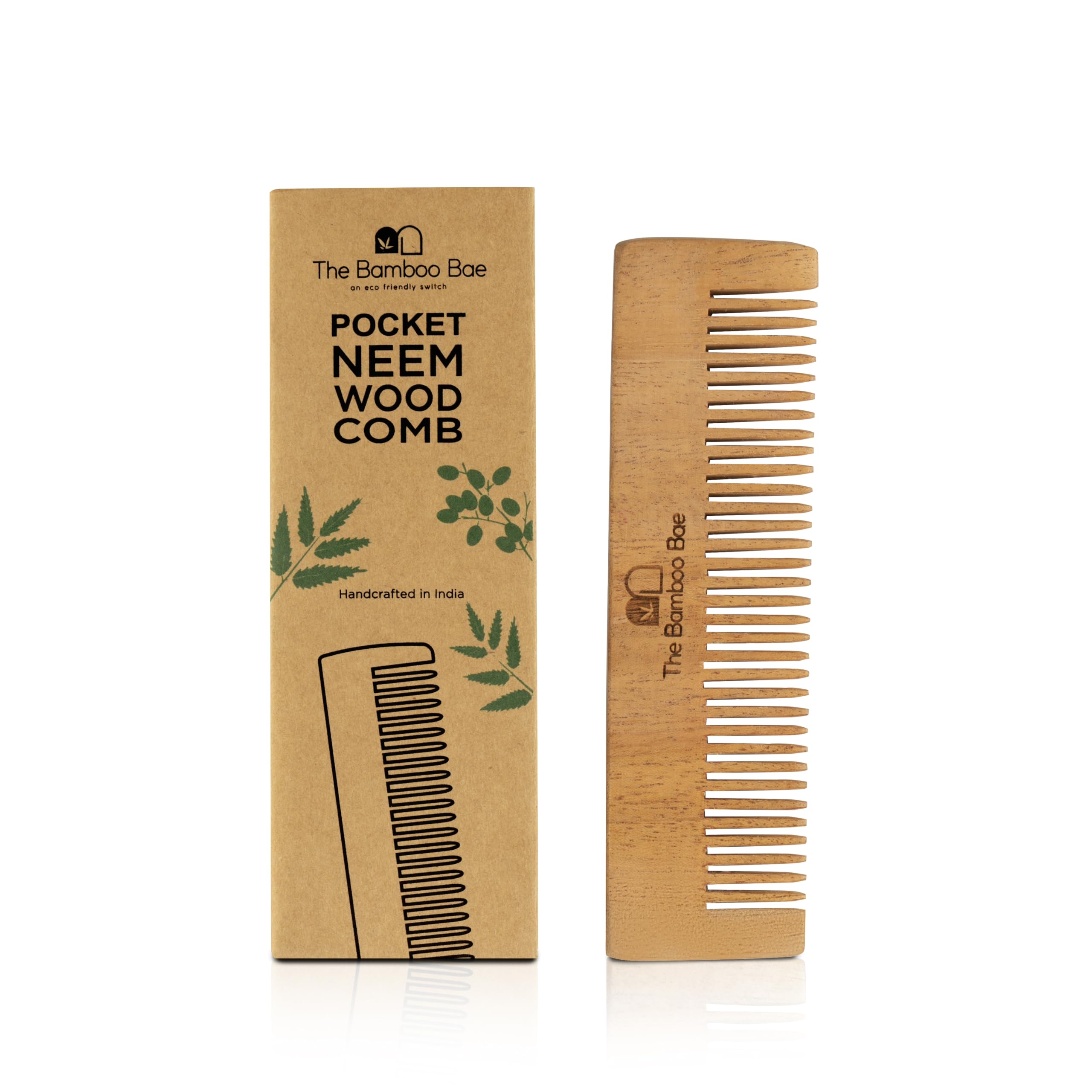 Bamboo Bae Handmade Neem Wood Comb - 5 Inch Pocket Size for Travel, Detangling & Scalp Massage - Perfect for Home, Office & On-The-Go Hair Care