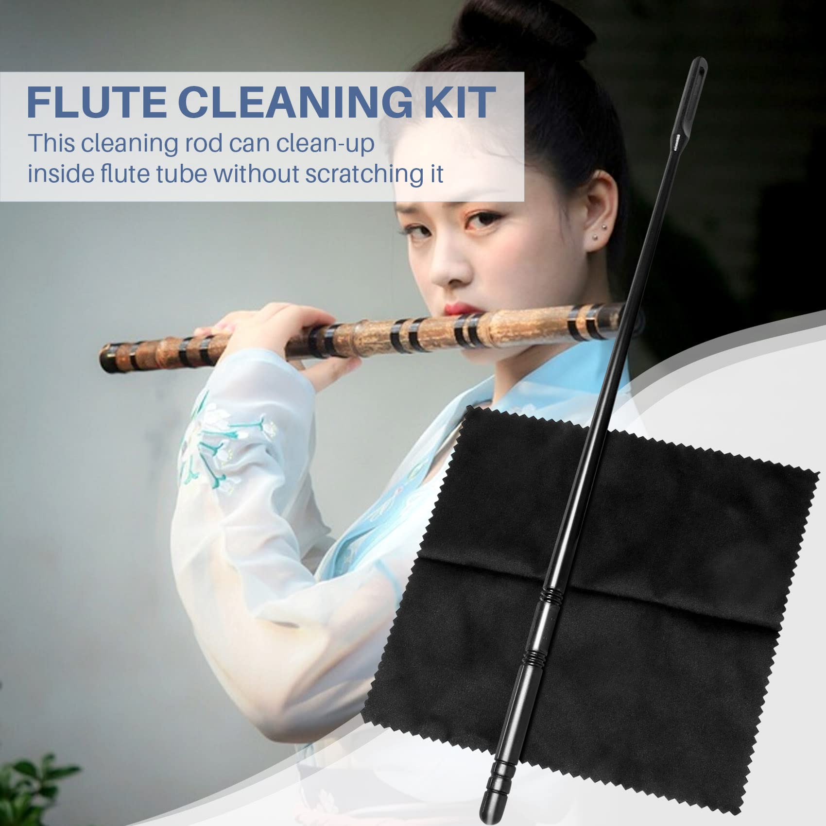 Flute Cleaning Kit - Wind Instrument Accessories with Cleaning Rods, Swabs & Cloth for Flute Maintenance | Perfect for Musicians, Students & Band Practice