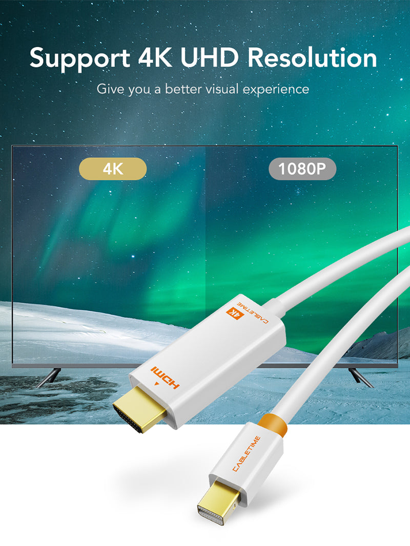 Mini DisplayPort to HDMI Cable 4K 30Hz - High-Speed Adapter for MacBook, PC, Monitor - Perfect for Home Theater, Gaming & Office Setup