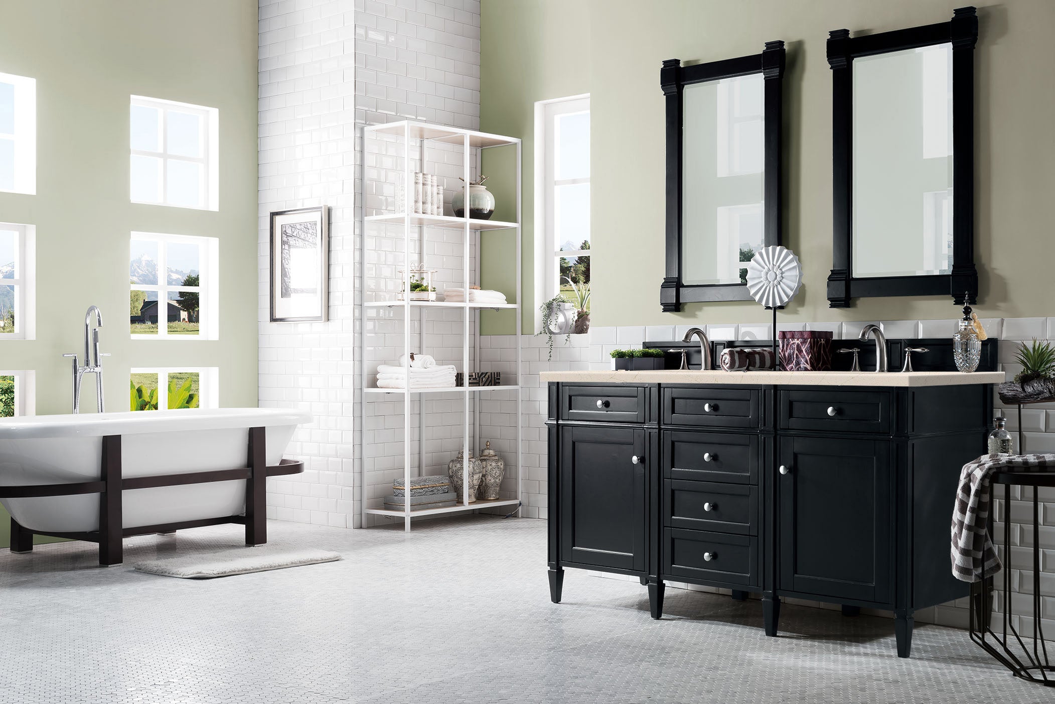 Brittany 60 Inch Black Onyx Double Vanity with 3CM Eternal Marfil Quartz Countertop - Perfect for Master Bathroom Renovation & Luxury Home Upgrade