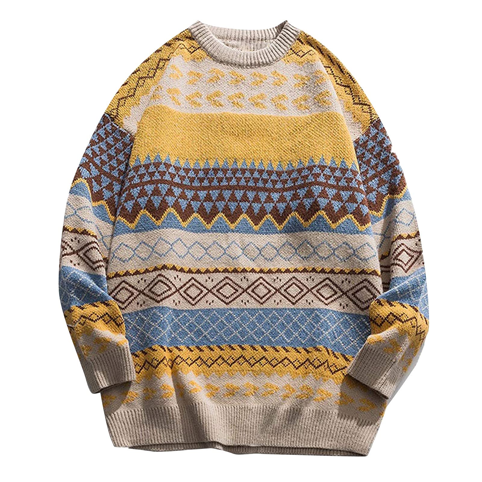 Vintage Striped Knit Sweater for Women - Autumn Winter Fashion Pullover with Contrast Print - Cozy Casual Jumper Top for Fall Outfits & Holiday Gatherings