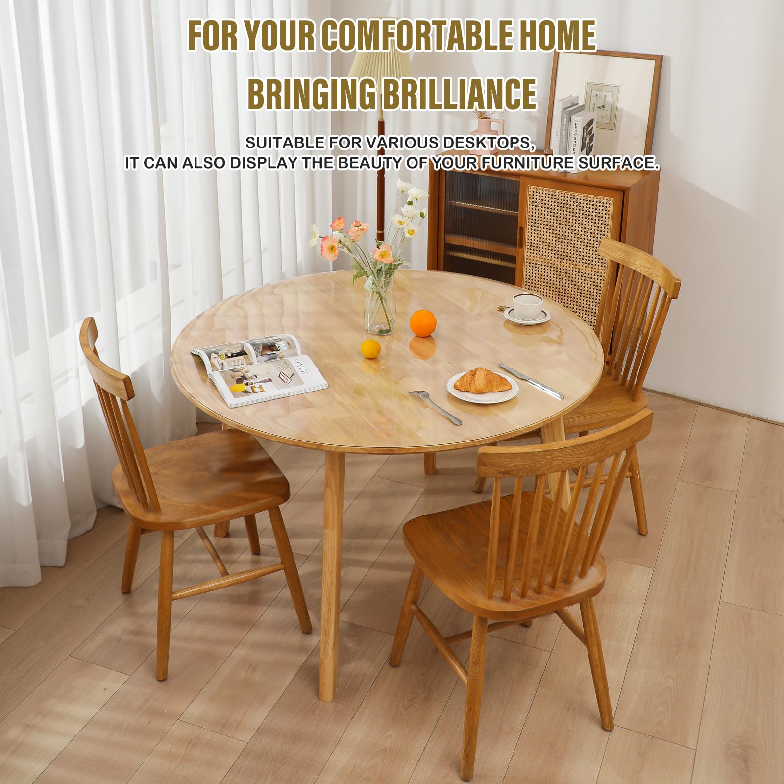 1.5mm Thick Clear Round PVC Table Cover - 48 Inch Waterproof & Oil Resistant Plastic Table Protector - Durable Tablecloth for Dining Room, Coffee Table, Party & Outdoor Use