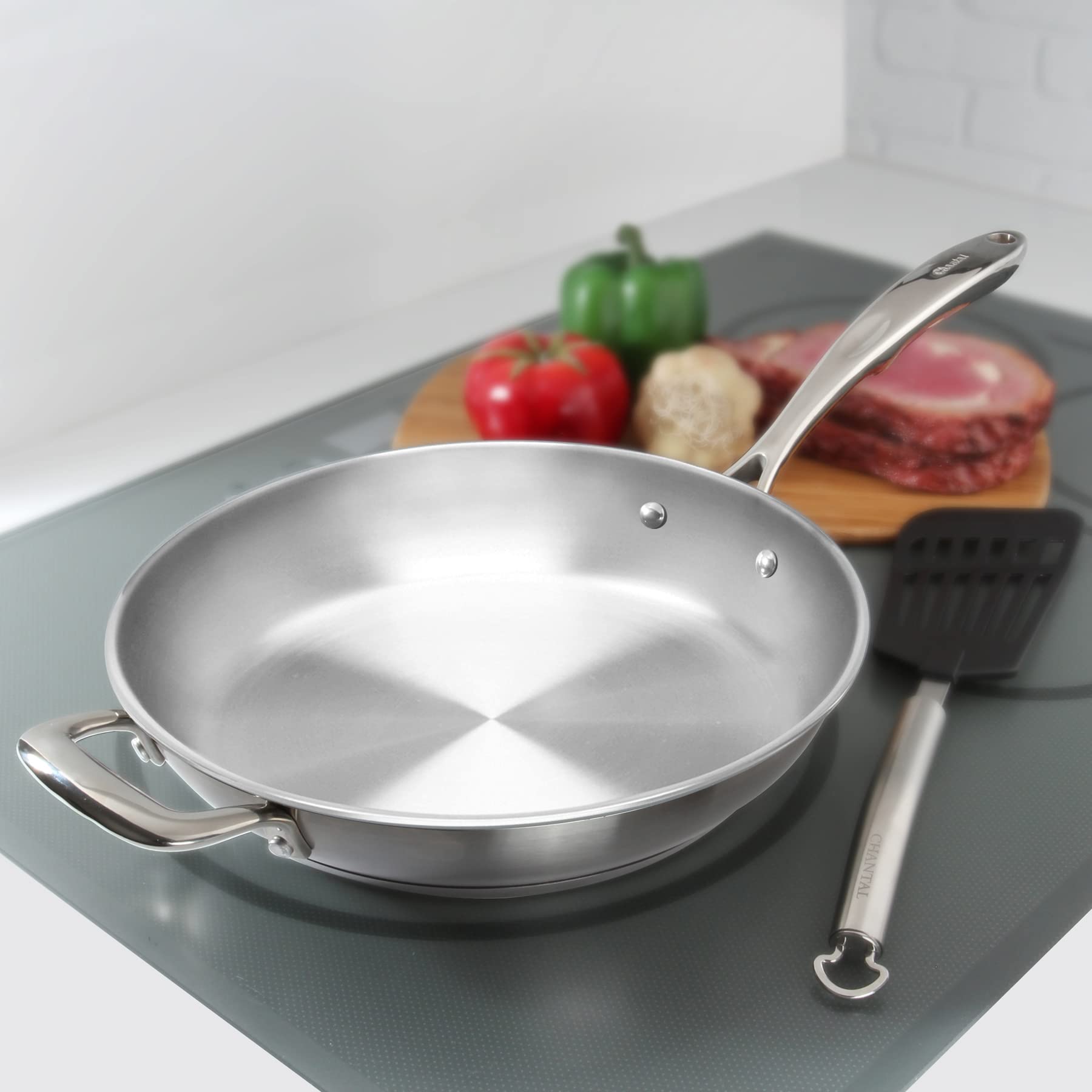 Chantal 12.5 Inch Induction Compatible 21 Fry Pan - Uncoated Stainless Steel Skillet for Professional Cooking, Perfect for Searing, Frying & Sauteing in Home Kitchens & Restaurants
