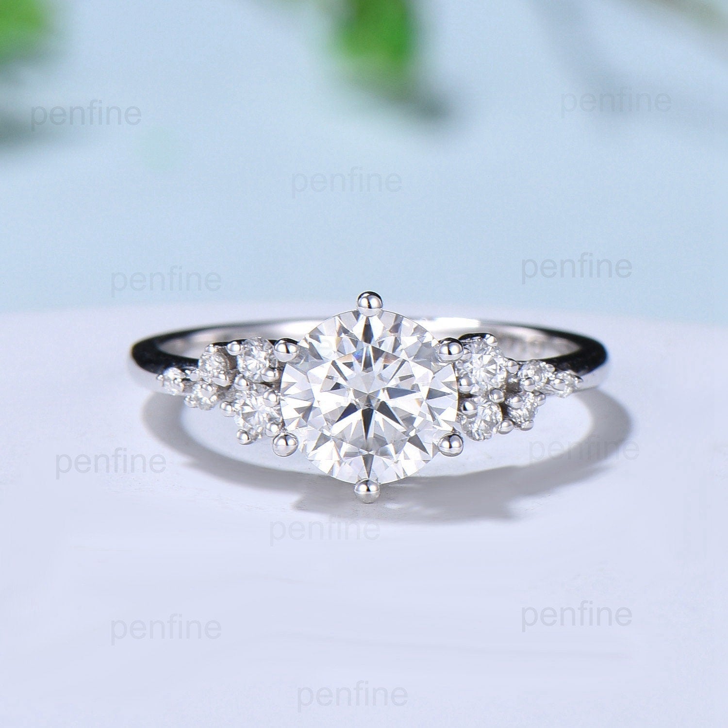 1CT Round Brilliant Moissanite Engagement Ring Set - Snowdrift Moissanite Diamond Wedding Band - Unique Six Prongs Leaf Design - Anniversary Promise Ring for Women - Perfect for Proposals, Weddings & Special Occasions