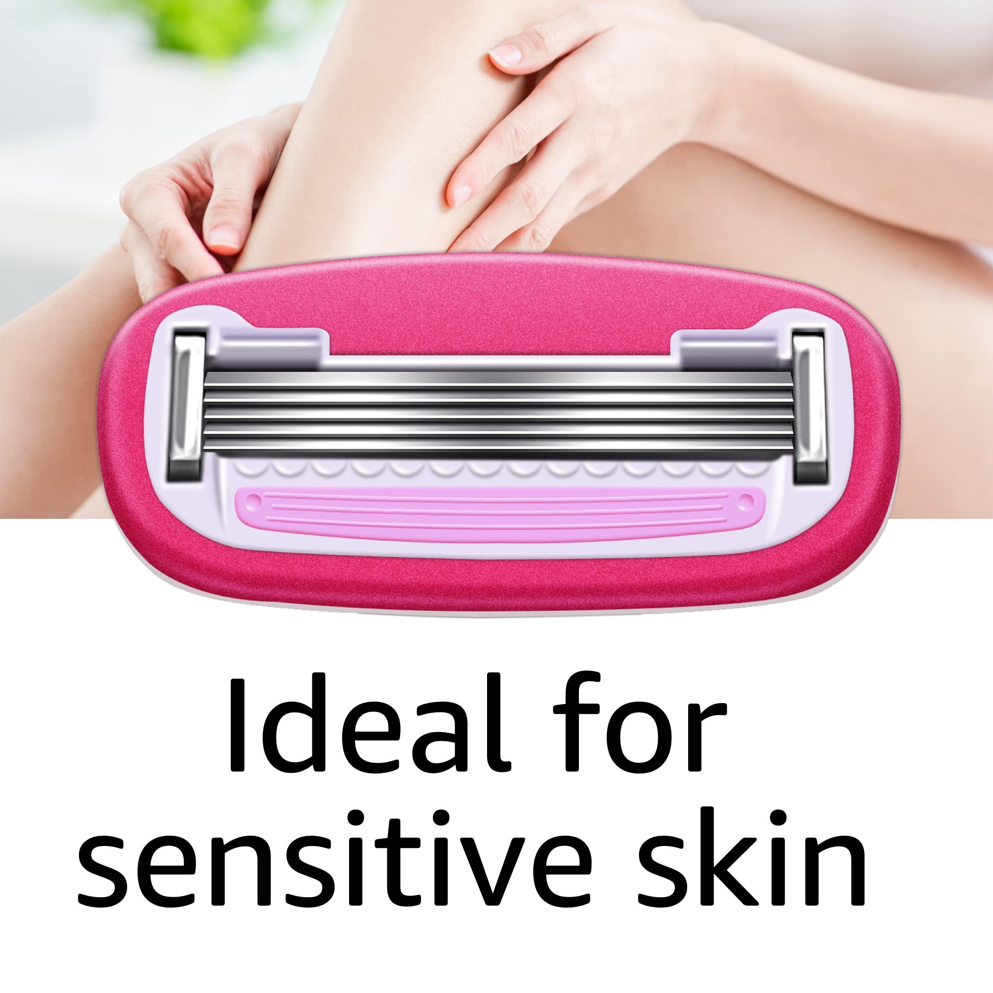 Amazon Basics Women's 5-Blade Razor Refill Cartridges - 6 Pack | Compatible with Venus & FITS System Razor Handles | Smooth Shaving for Legs, Underarms & Bikini Area | Hypoallergenic Moisture Strips