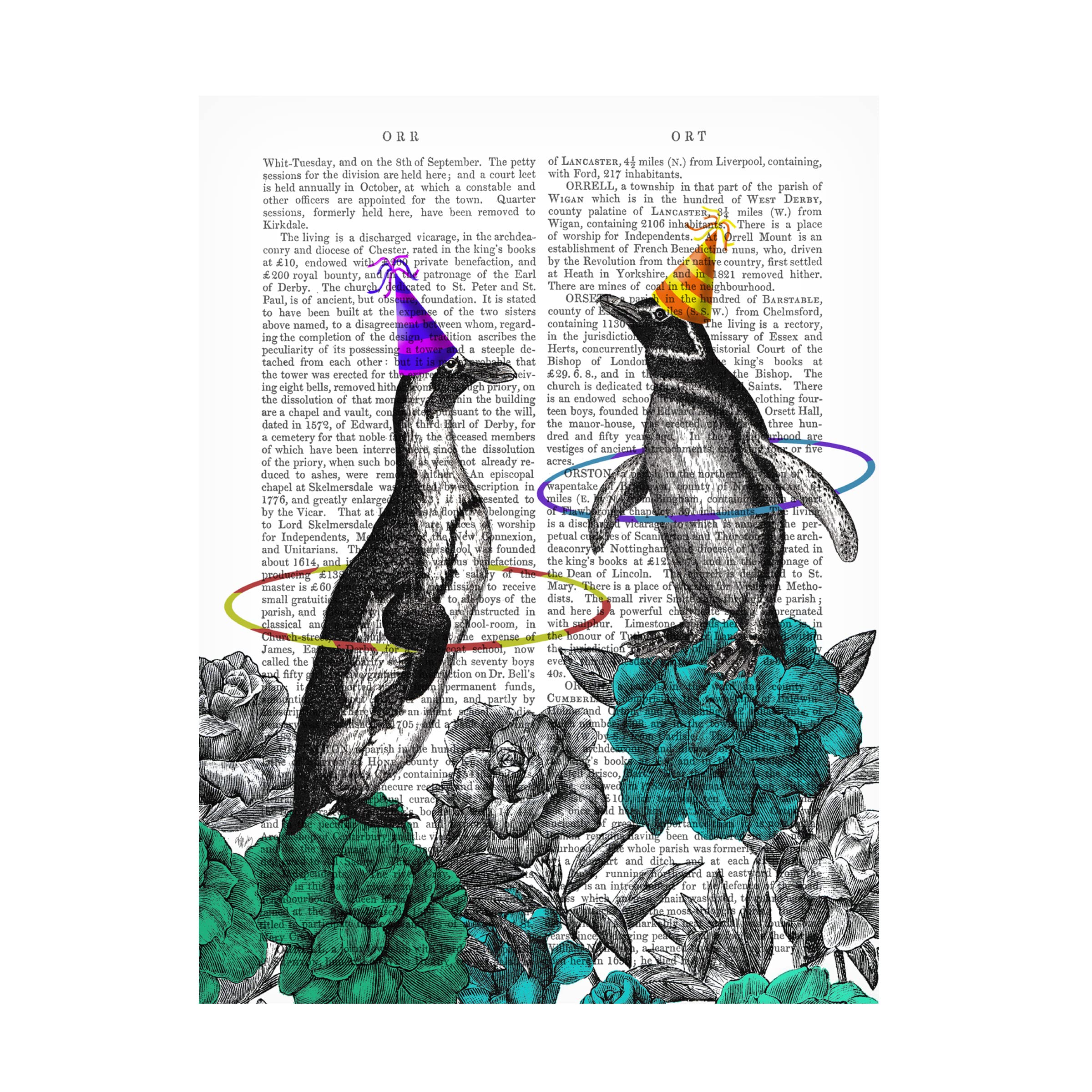 Trademark Fine Art 'Party Penguins Book Print' Canvas Wall Art by Fab Funky - Fun Home Decor for Living Room, Bedroom & Office