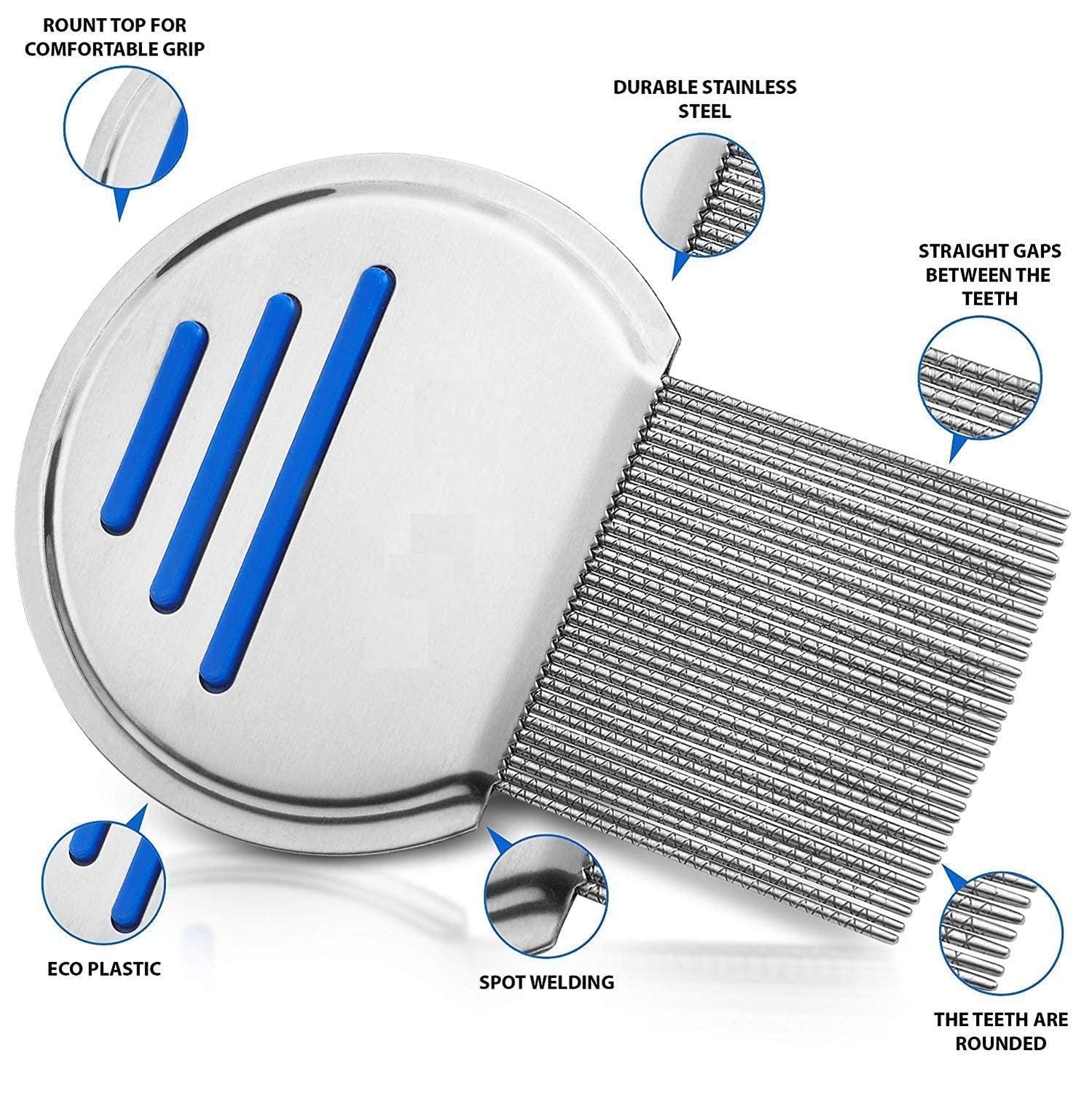 Professional Stainless Steel Lice Comb for Kids & Adults - Fine Tooth Nit Remover for Head Lice & Eggs - Safe & Easy to Use on Children, Women & Pets - Perfect for Home, School & Travel Use