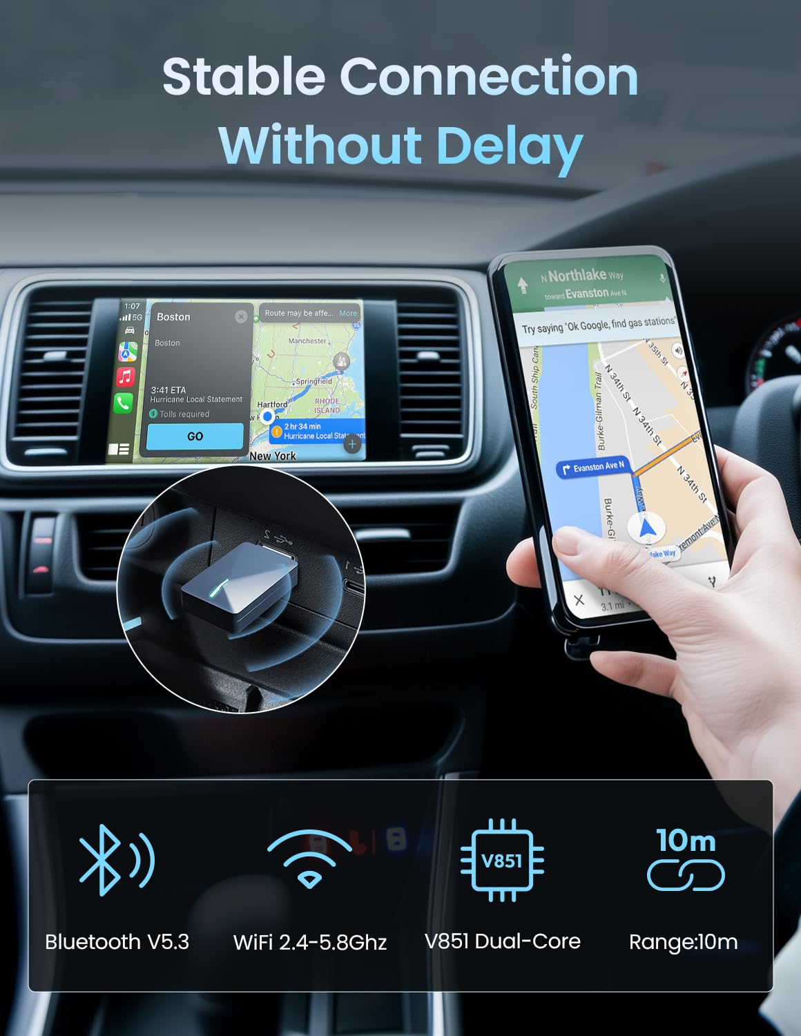 Kello Wireless CarPlay Adapter - Convert Wired to Wireless CarPlay for iPhone iOS 10+ & Android 11+ - Auto CarPlay Dongle with OTA Support - Perfect for Commuting, Road Trips & Hands-Free Driving
