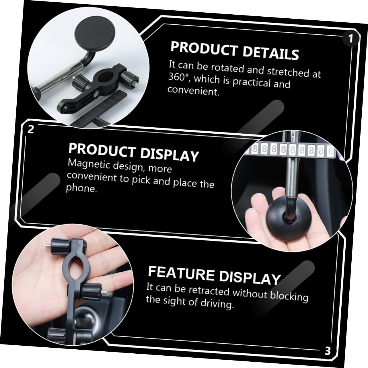 Magnetic Phone Holder for Car - Universal 1-Piece Mirror Phone Stand with Strong Magnet, Compatible with All Smartphones - Perfect for Hands-Free Navigation & Safe Driving