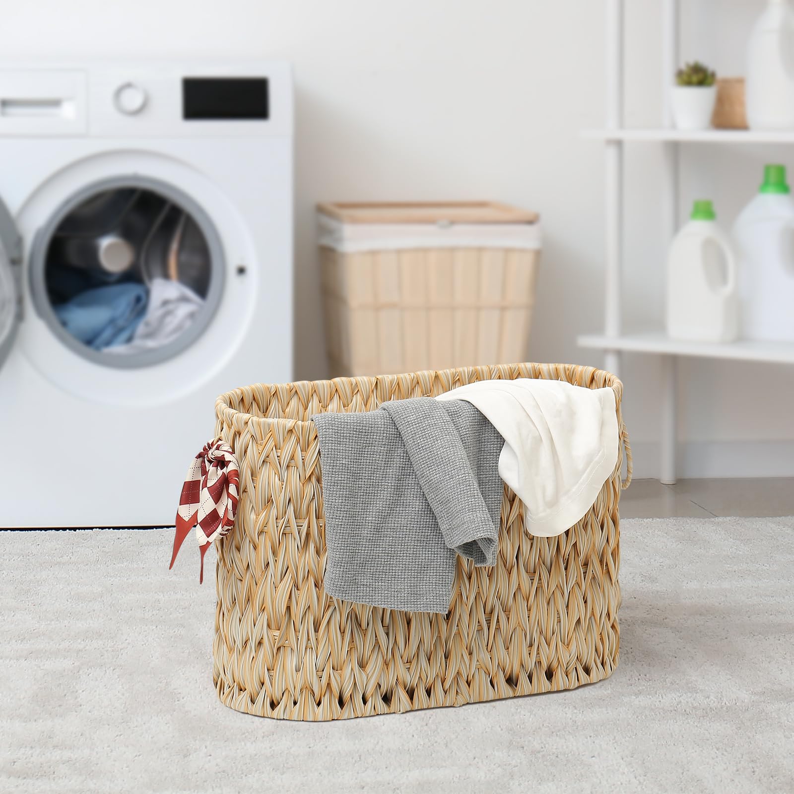 6 Mega Roll Toilet Paper Storage Holder with Bathroom Basket for Towels & Magazines - Laundry Organizer (1 Pack, Buttermilk) | Space-Saving Bathroom & Laundry Room Storage Solution
