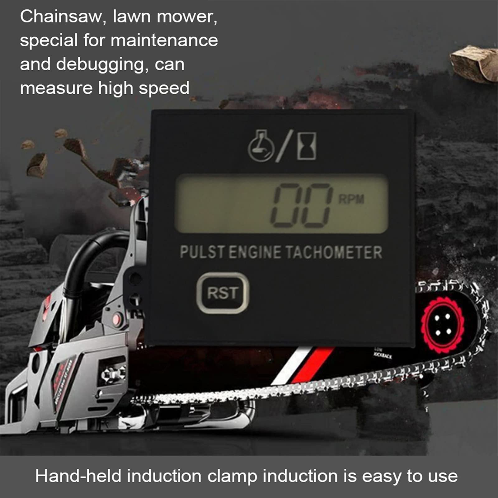 High-Performance Digital Tachometer for Small Gasoline Engines - Car, Motorcycle, ATV, UTV, Marine & Chainsaw Engine Tach Meter with LCD Display & Clip (Black) | Ideal for Engine Diagnostics, Performance Tuning & Maintenance