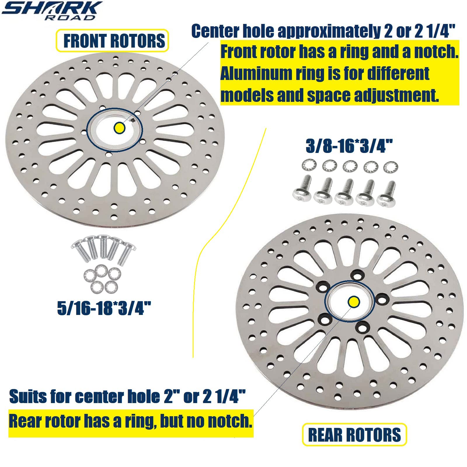 SHARKROAD 1 Pair Front & Rear Brake Rotors 11.5