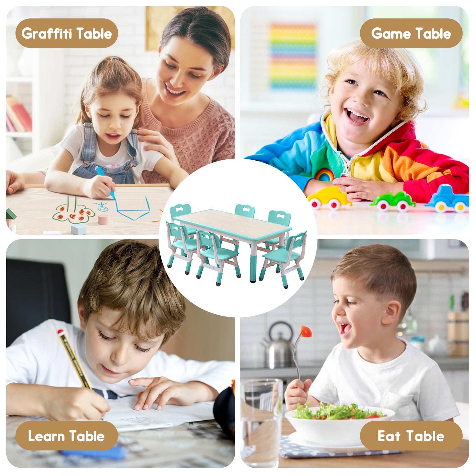 Adjustable Kids Toddler Table and Chair Set for Ages 5-8 - Non-Slip Covers, Washable Surface, Durable Preschool Furniture for Learning, Drawing & Art Activities - Perfect for Homeschooling, Classroom & Playroom