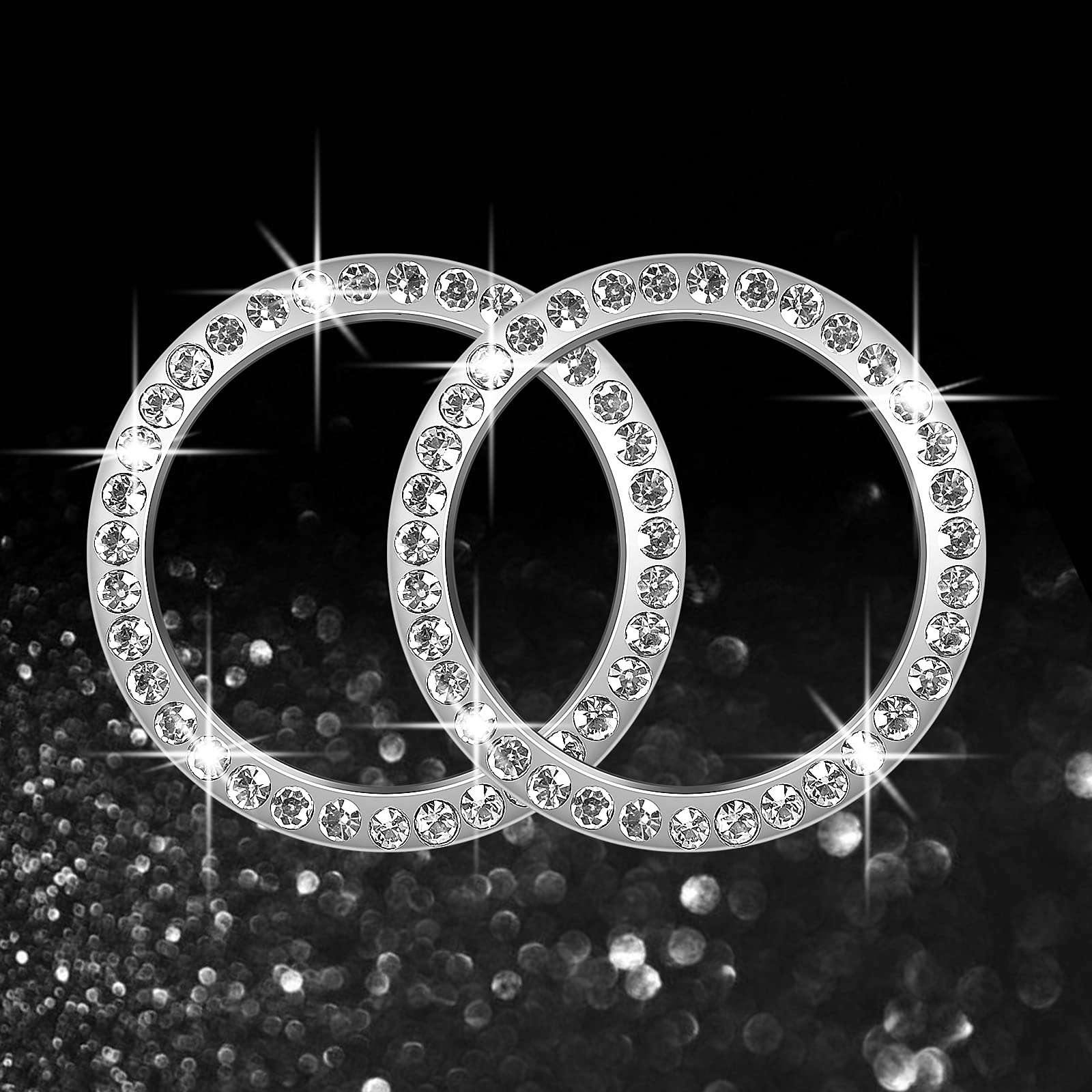 2 Pcs Crystal Rhinestone Car Bling Ring Emblem Stickers - Sparkling Push Start Button Cover & Key Ignition Knob Ring Decor - Premium Car Accessories for Luxury Interior Upgrade (White) - Perfect for Sedans, SUVs & Sports Cars
