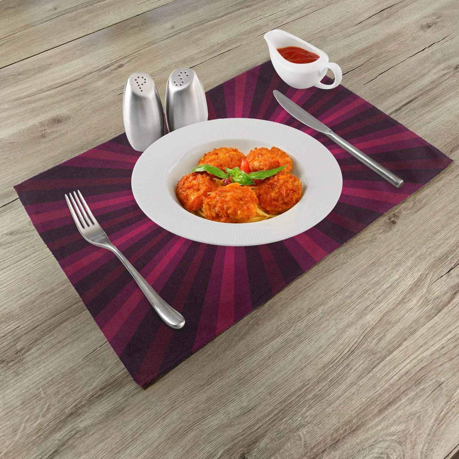 Ambesonne Hot Pink Place Mats Set of 4 - Abstract Starburst Design with Vibrant Radial Lines in Fuchsia & Purple | Washable Fabric Table Mats for Dining Room & Kitchen Decor | Perfect for Dinner Parties, Holiday Meals & Everyday Use