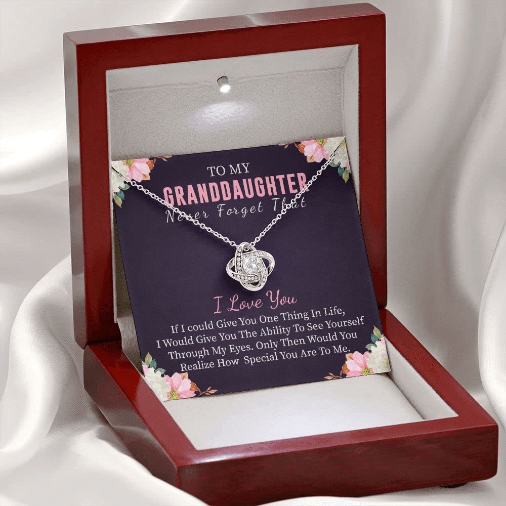 To My Granddaughter Necklace - Sterling Silver Love Knot Pendant Jewelry Gift for Granddaughter from Grandma/Grandpa | Perfect for Birthday, Graduation, Christmas & Wedding | Heartfelt Keepsake for Special Moments