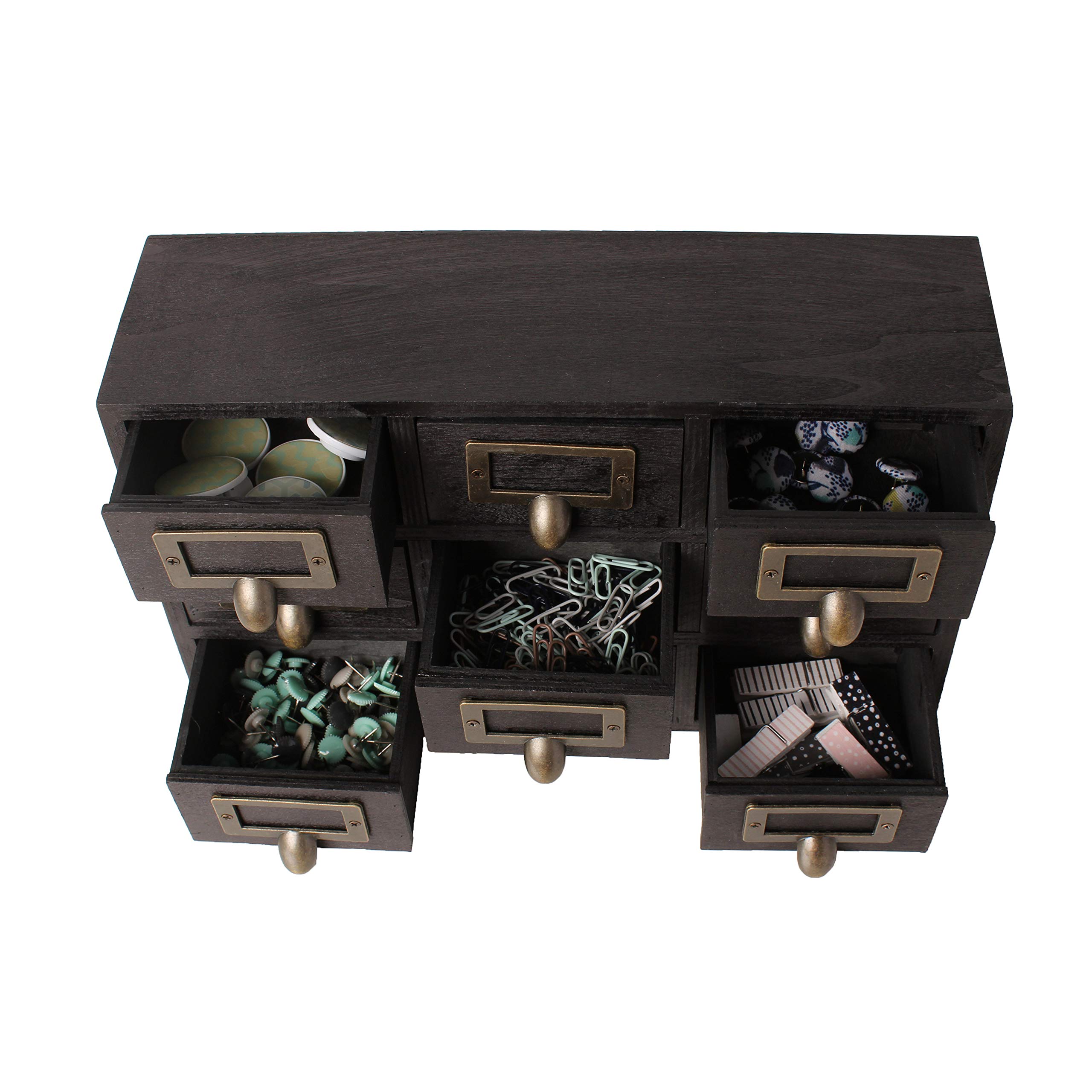 Kate and Laurel Apothecary Wood Desk Drawer Set - 9 Drawers Rustic Black Organizer for Home Office, Craft Room & Bedroom Storage