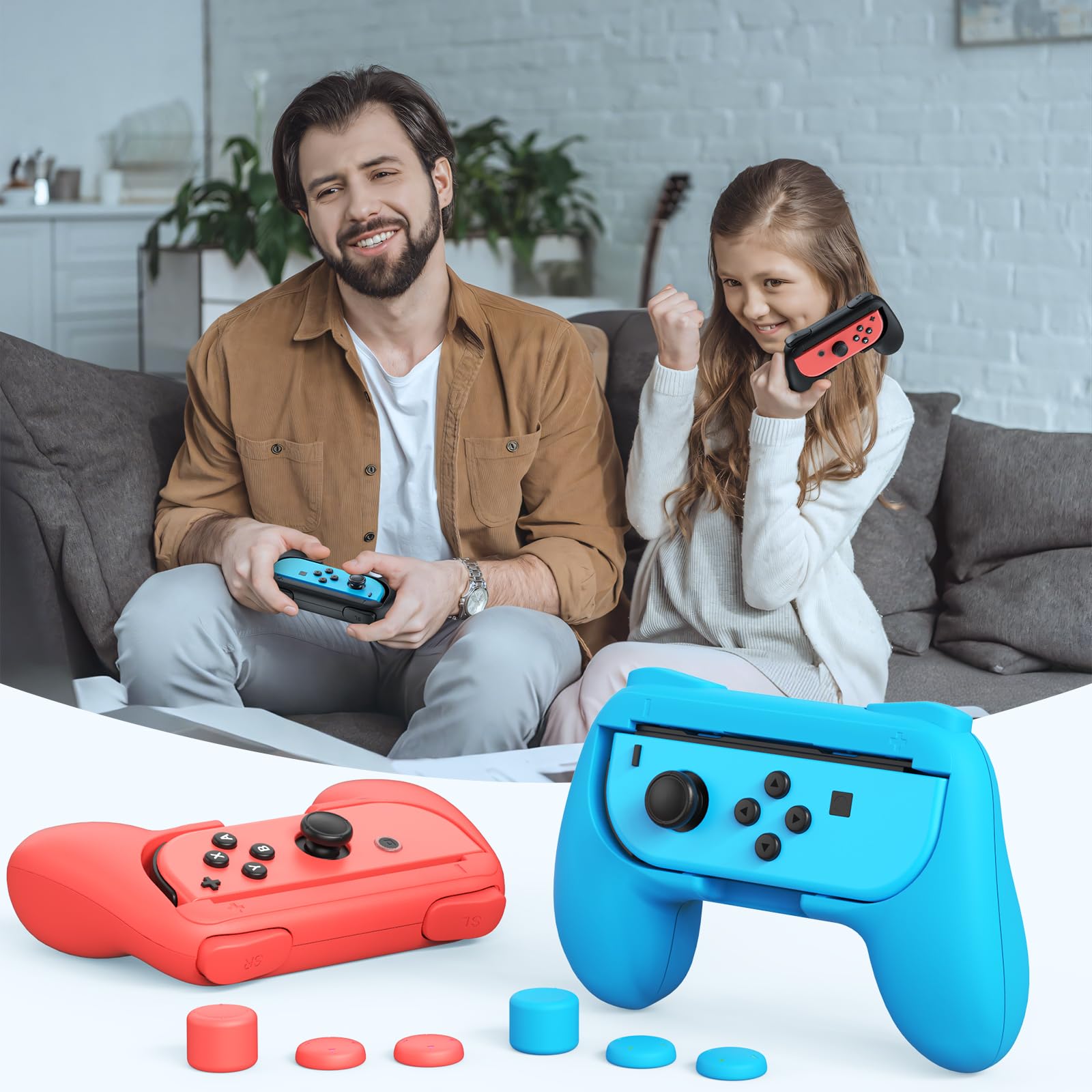FASTSNAIL 4 Pack Joy Con Grip Kit for Nintendo Switch & OLED Model - Wear-Resistant Controller Grips with 12 Thumb Grips - Perfect for Gaming, Travel & Long Play Sessions