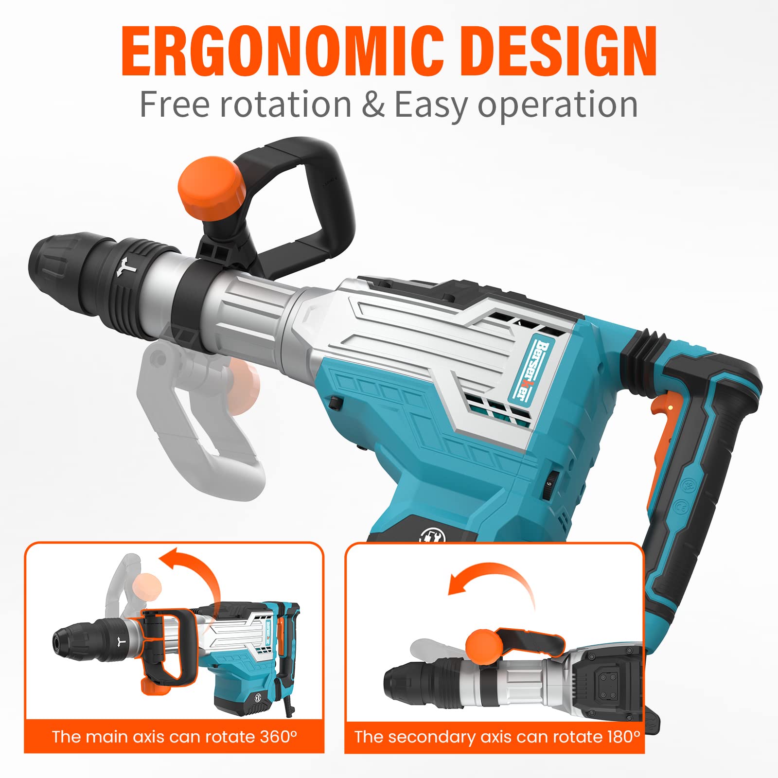 1700W 25-Pound SDS-Max Demolition Jack Hammer - 14-Amp Corded Electric Heavy Duty Concrete Breaker with Flat Chisel & Bull Point Chisel - Ideal for Demolishing Concrete, Pavement, Rocks - Includes Carrying Case