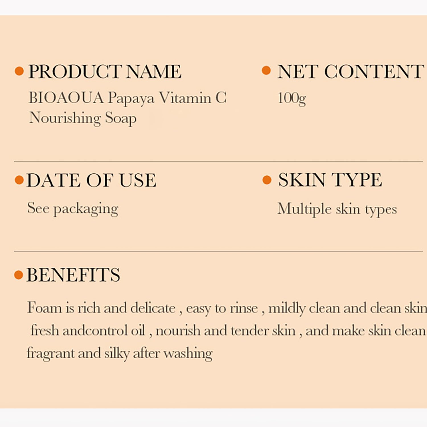 BIOAQUA Vitamin C Papaya Goat Milk Soap - Deep Cleansing Face & Body Bar for Oily Skin, Nourishes & Brightens Skin, 100g/3.5oz - Perfect for Daily Skincare Routine & Acne-Prone Skin