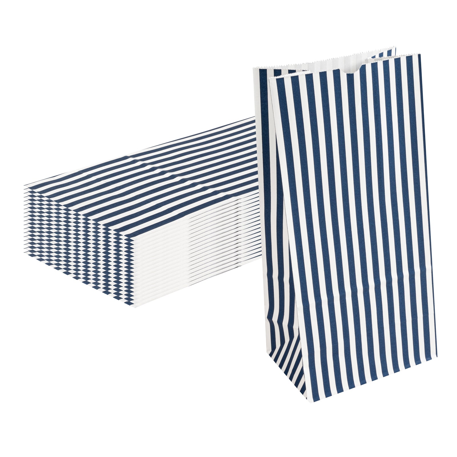 Premium Blue and White Striped Paper Bags - 8 lb Capacity, 6 x 4 x 11.75 Inches (100 Count) - Perfect for Retail Packaging, Gift Bags & Party Favors