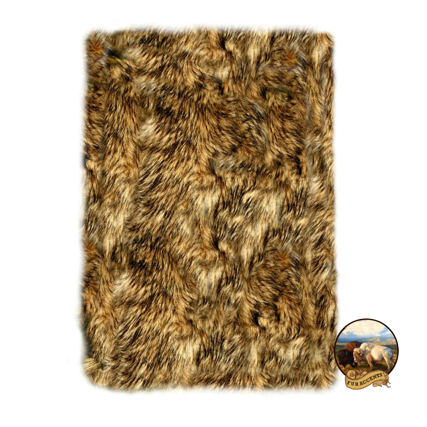 Premium Faux Fur Wolf Skin Rug - Soft Shaggy Bear Pelt Carpet in Natural Golden Brown with Black Tips - 2'x4' Cozy Accent Rug for Living Room, Bedroom, or Cabin Decor