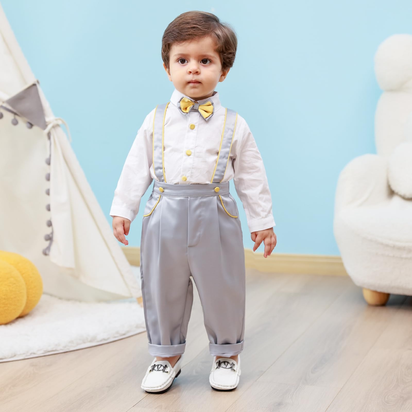 Booulfi Baby Boy Christmas Outfit - Formal Overalls & Suspenders Suit for Newborns - Perfect for Weddings, Holidays & Special Occasions