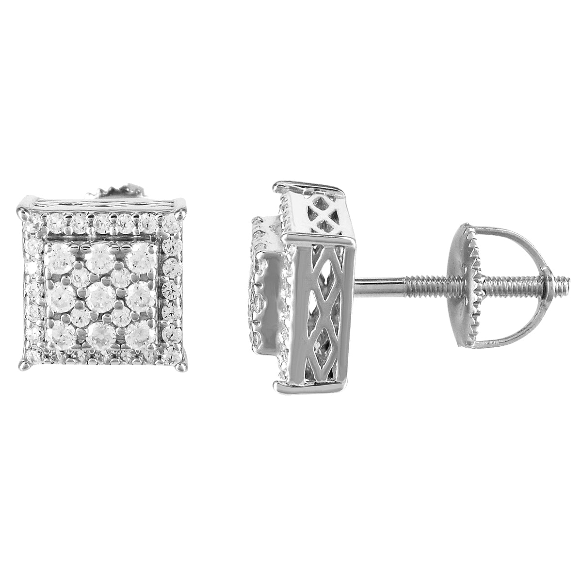 Sterling Silver Cubic Stud Earrings for Women - Screw Back Icy Square Earrings for Everyday Wear & Special Occasions
