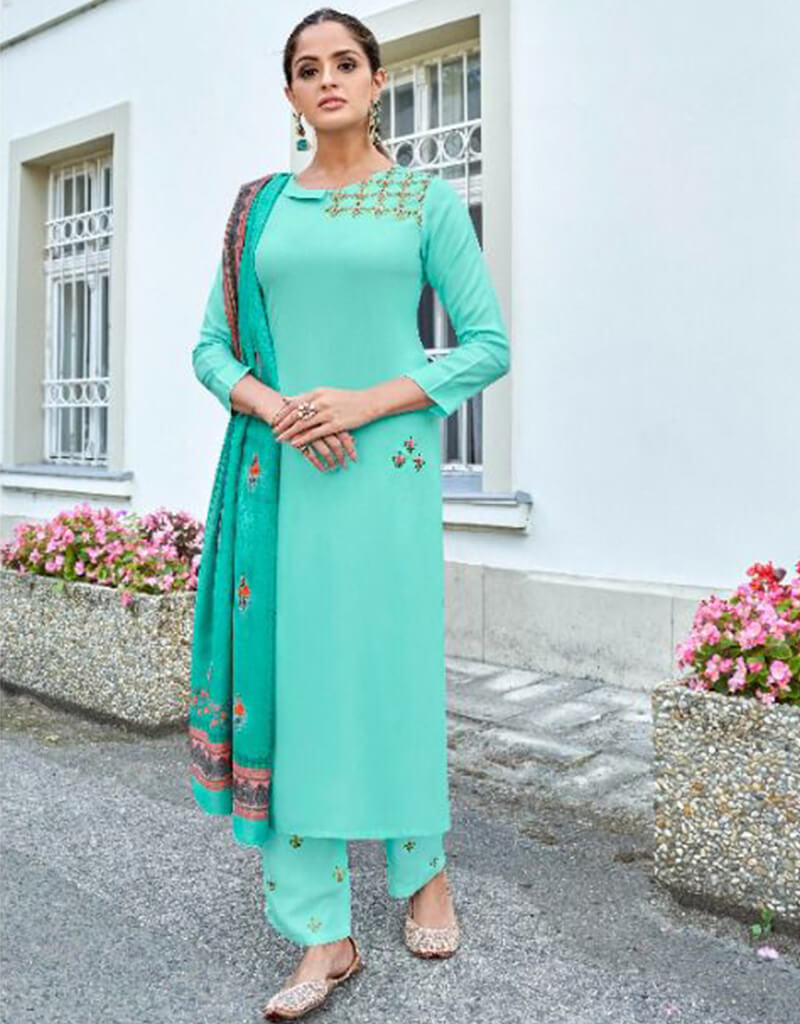 Blue Heavy 14 Kg Rayon Pant Salwar Suit - Traditional Indian Ethnic Wear for Women, Perfect for Weddings, Festivals & Special Occasions