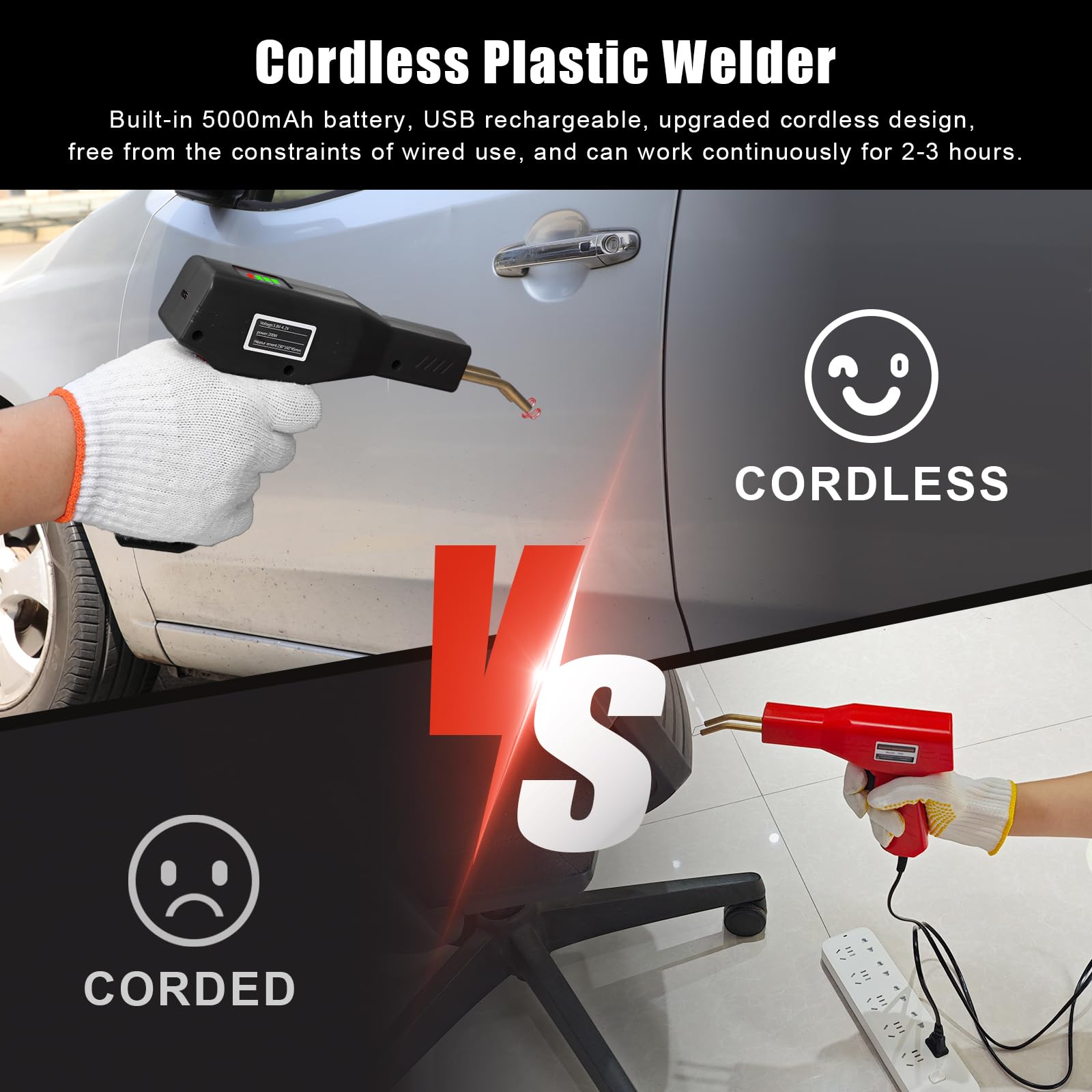 220W Cordless Plastic Welder Kit with 1000PCS Staples & 5000mAh Battery - USB Rechargeable Hot Stapler for Car Bumper Repair, Plastic Welding & DIY Projects | Perfect for Auto Body, Home & Outdoor Plastic Fixes
