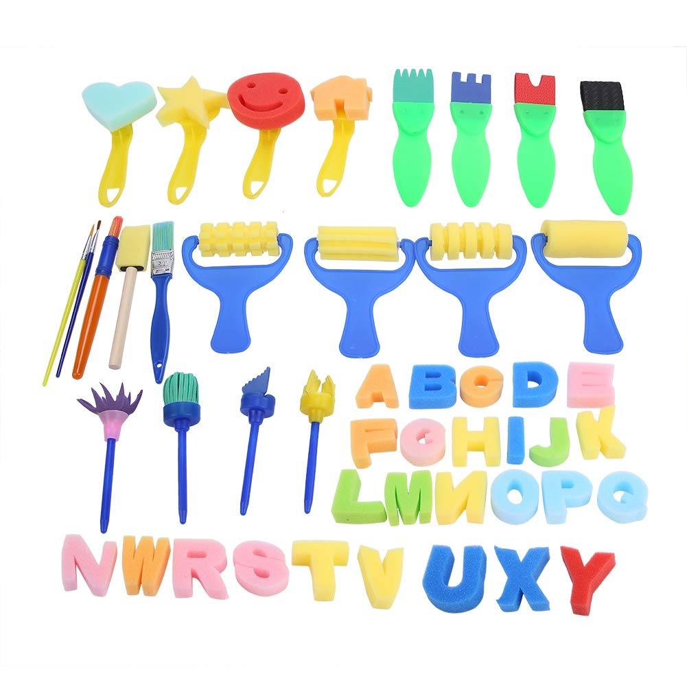 Zerodis 47Pcs Kids Paint Brushes Set - Washable Sponge Brushes with Alphabet Roller Stampers for Toddler Art & Craft Activities | Perfect for Classroom, Birthday Party & DIY Painting Projects
