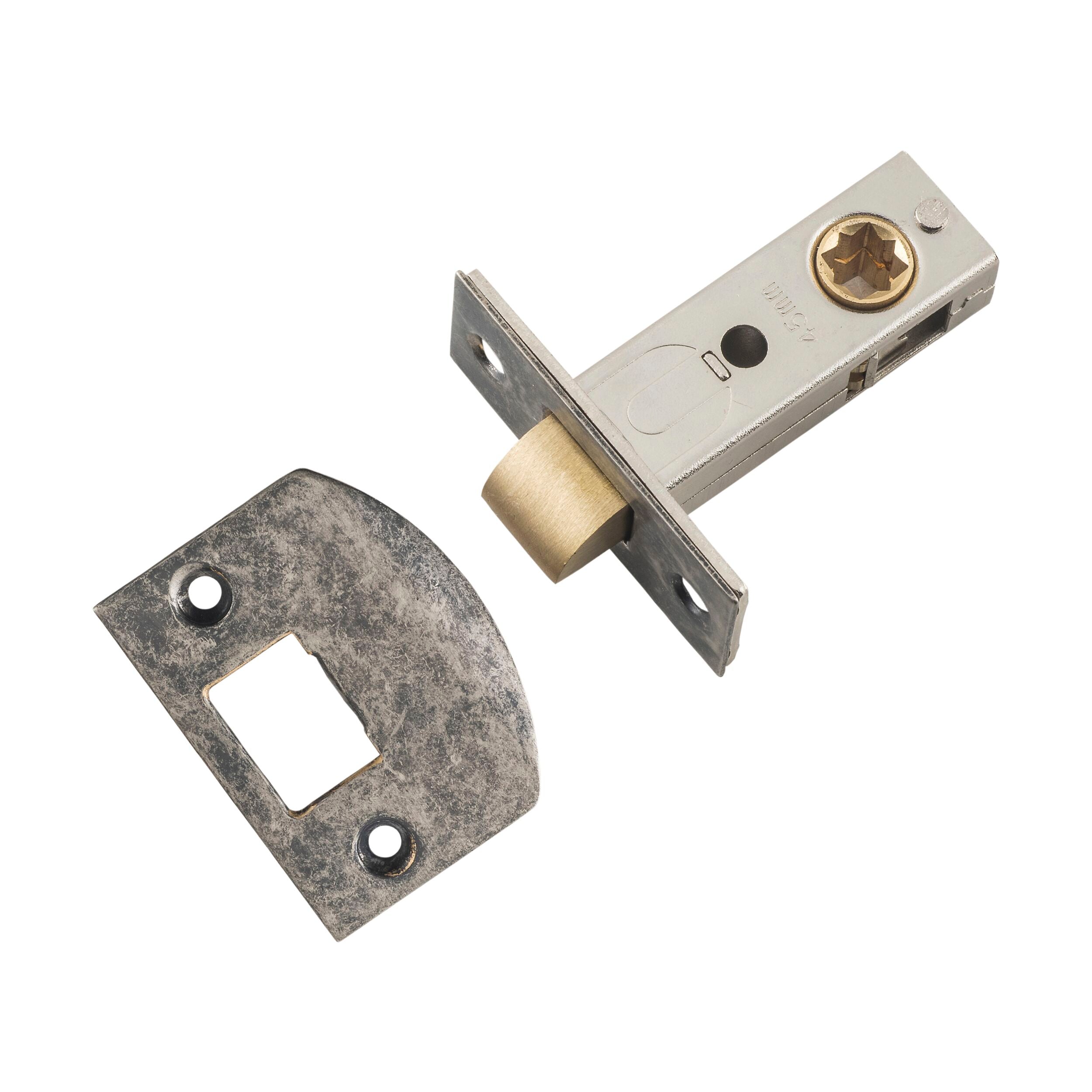 6215 Tube Latch Split Cam 'D' Striker - Rumbled Nickel Finish - 45mm Backset - Heavy Duty Door Hardware for Commercial & Residential Use