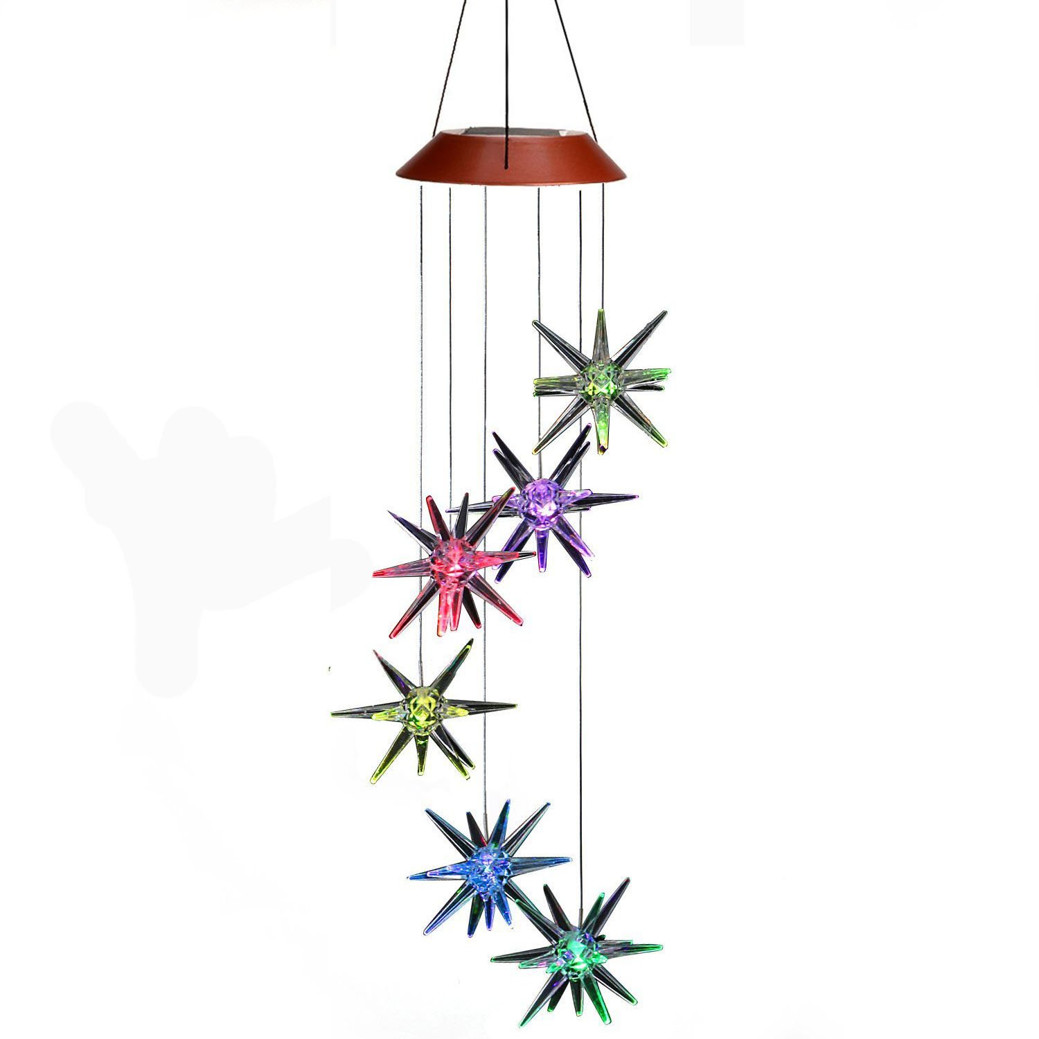 Color Changing Solar Wind Chime with LED Lights - Sea Urchin Design Outdoor Hanging Decor for Patio, Garden, and Home - Perfect for Nighttime Ambiance and Relaxing Evenings