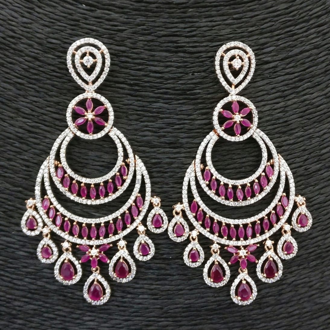 Exquisite American Diamond Chandbali Ruby Earrings for Women | Elegant Indian Bridal Jewelry | Perfect for Weddings, Parties & Special Occasions
