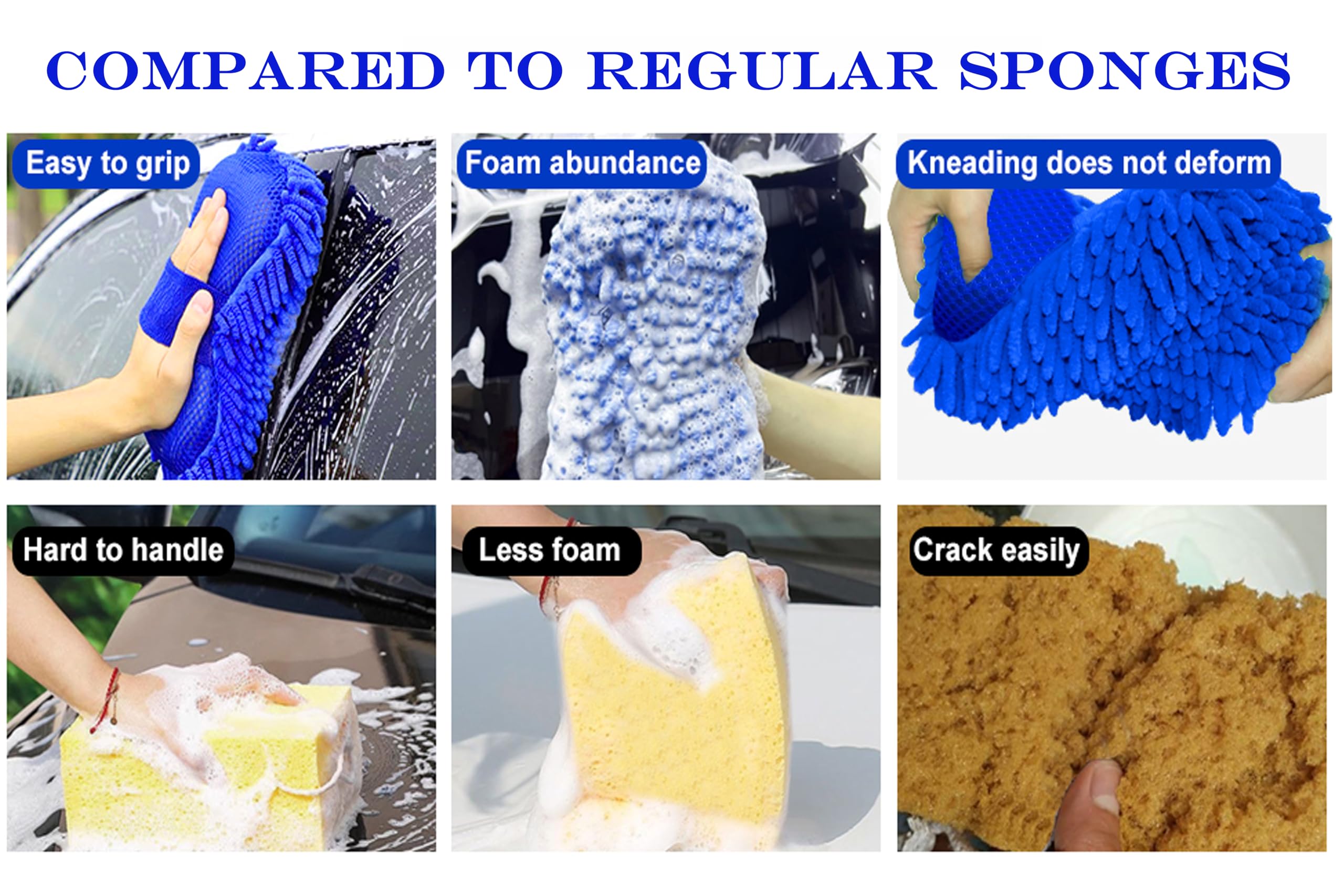 Premium Microfiber Car Wash Sponge - Non-Scratch Dual-Sided Chenille Sponge for Cars, Trucks, SUVs, Boats & RVs - Gentle Auto Detailing Mitt (2-Pack) - Perfect for Hand Washing, Wax Application & Paint Protection