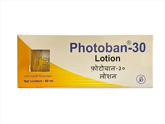 Photoban-30 SPF 30 Sunscreen Lotion - Broad Spectrum UVA/UVB Protection, 60ml - Perfect for Beach, Swimming & Outdoor Activities