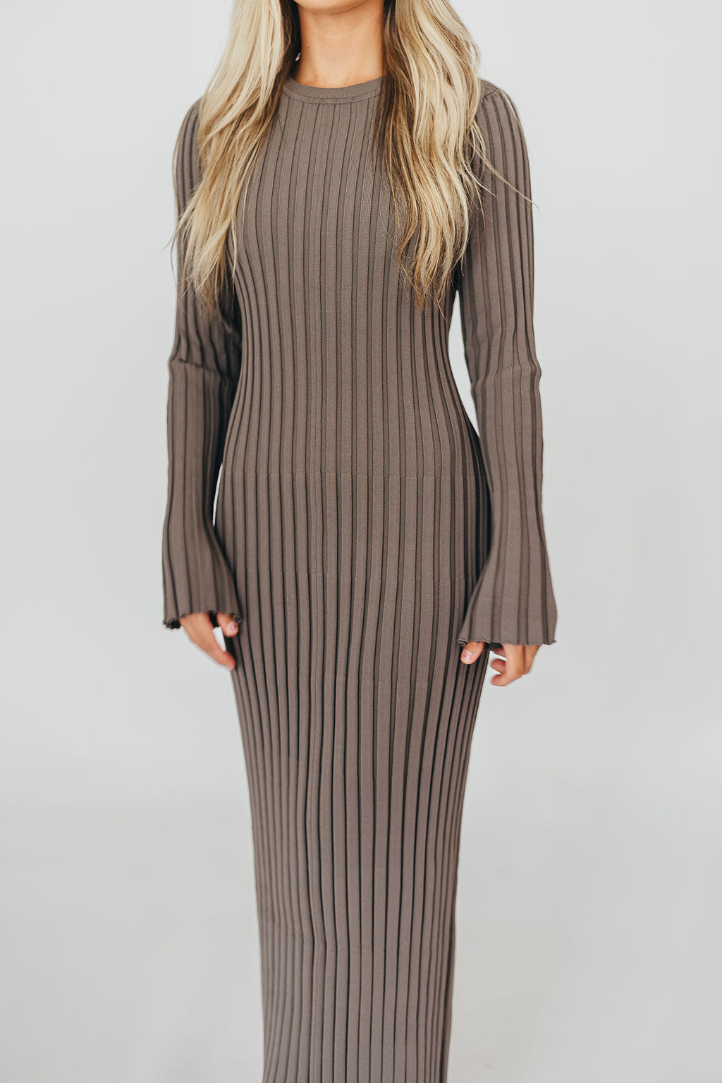 Colette Premium Long Sleeve Ribbed Knit Maxi Dress in Slate - Bump Friendly Maternity Dress for Pregnancy, Nursing & Postpartum | Perfect for Casual Wear, Date Nights & Special Occasions