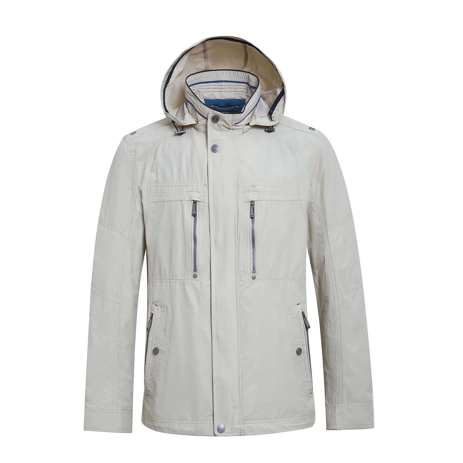 Corbona Men's Lightweight Detachable Hooded Zip-Up Cotton Spring Jacket - Soft Shell for Outdoor Activities & Casual Wear