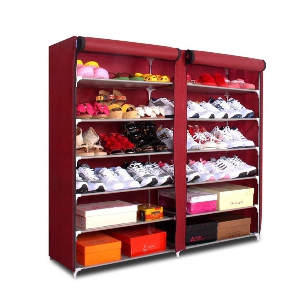 AVEO 7-Tier 14-Grid Dustproof Shoe Rack Organizer - Non-Woven Fabric Shoe Storage Shelf for Home, Closet & Entryway (Brown) - Perfect for Small Spaces & Shoe Collection Organization