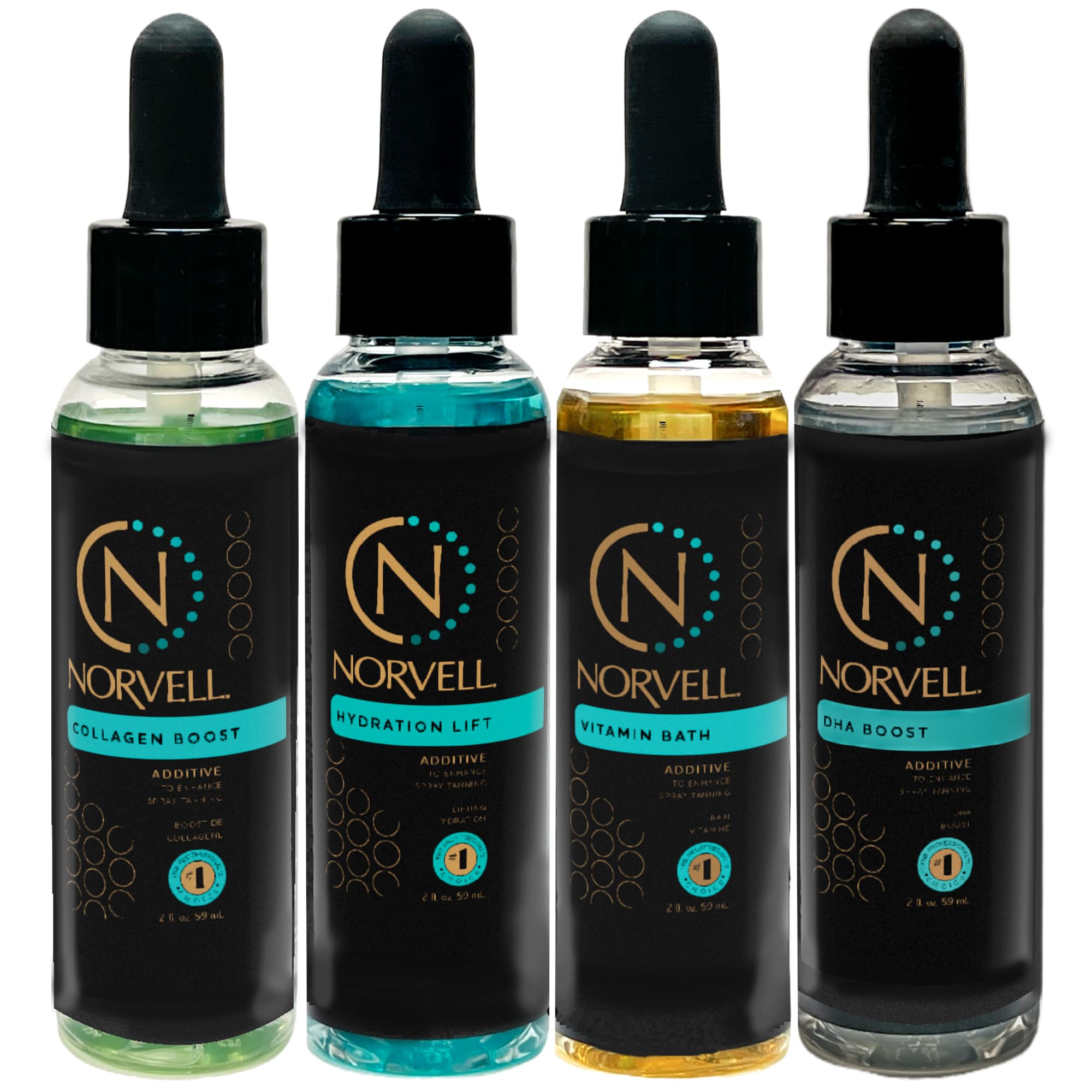 Norvell Pro Lab Kit - Professional Spray Tan Additives Set with DHA Boost, Hydration Lift, Collagen Boost & Vitamin Bath (2 oz Each) for Salon & At-Home Tanning