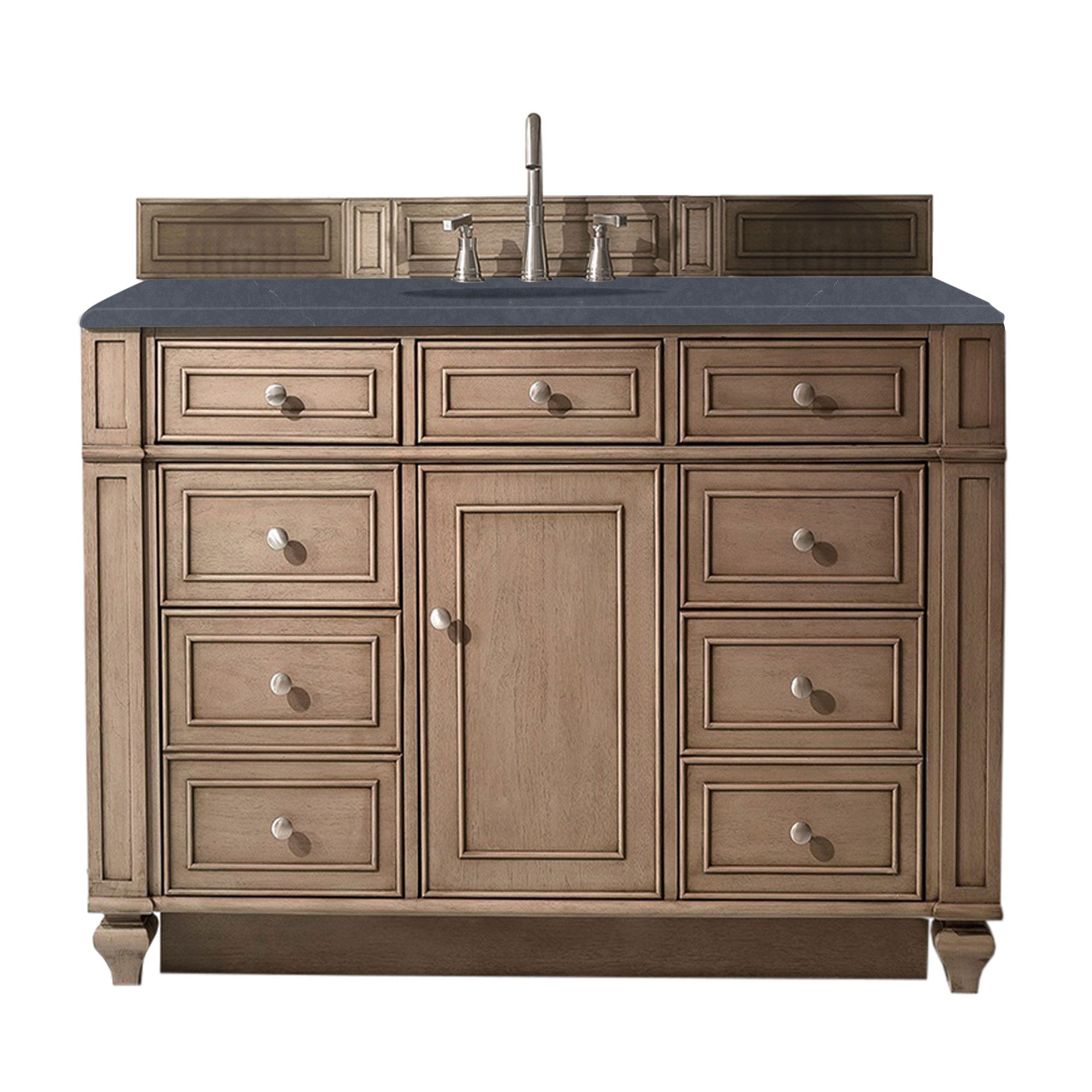 Bristol 48 Inch Single Bathroom Vanity in Whitewashed Walnut with 3CM Charcoal Soapstone Quartz Top - Perfect for Modern Farmhouse & Coastal Style Bathrooms